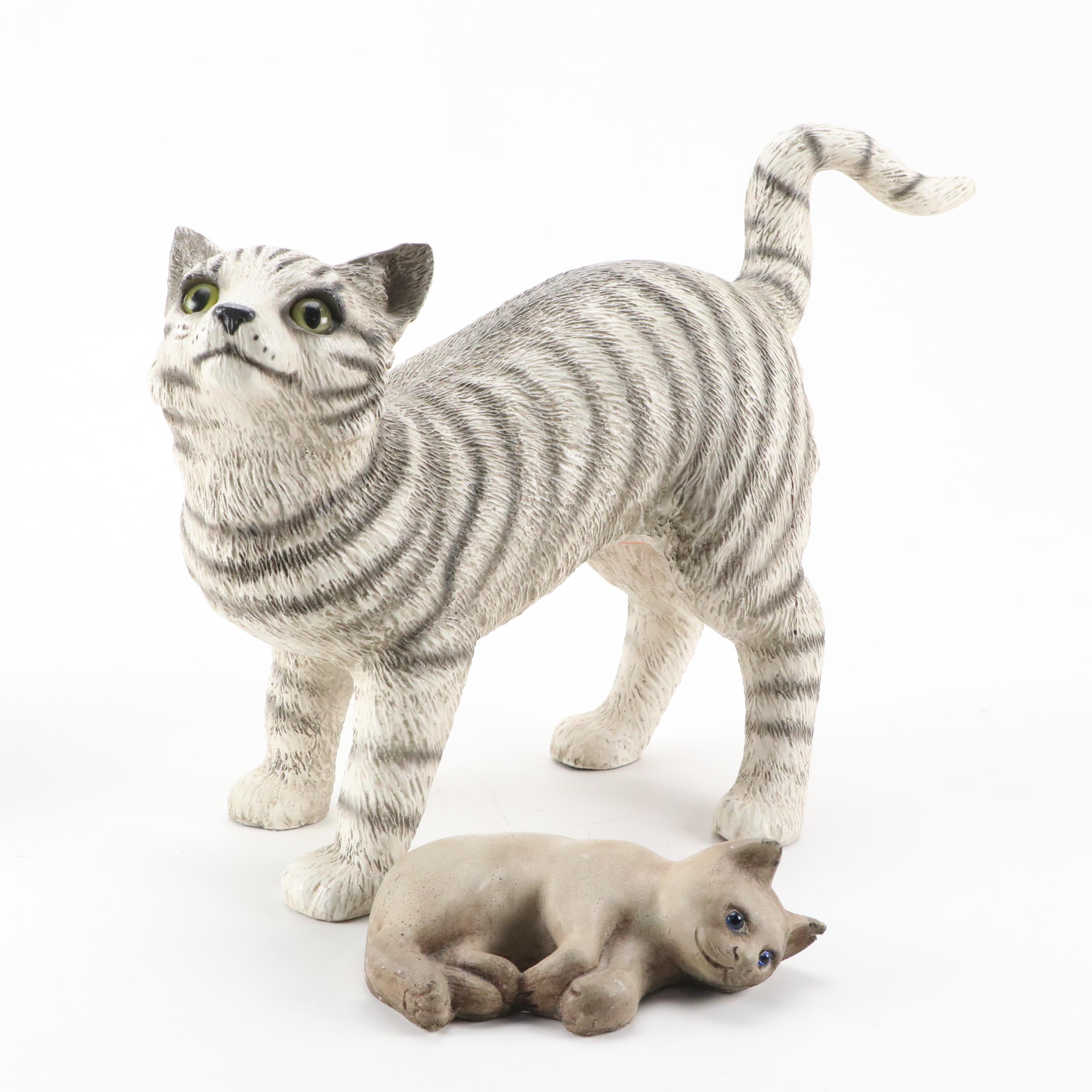 Universal Statuary Corp. Resin Striped Cat with Kitten Figurines