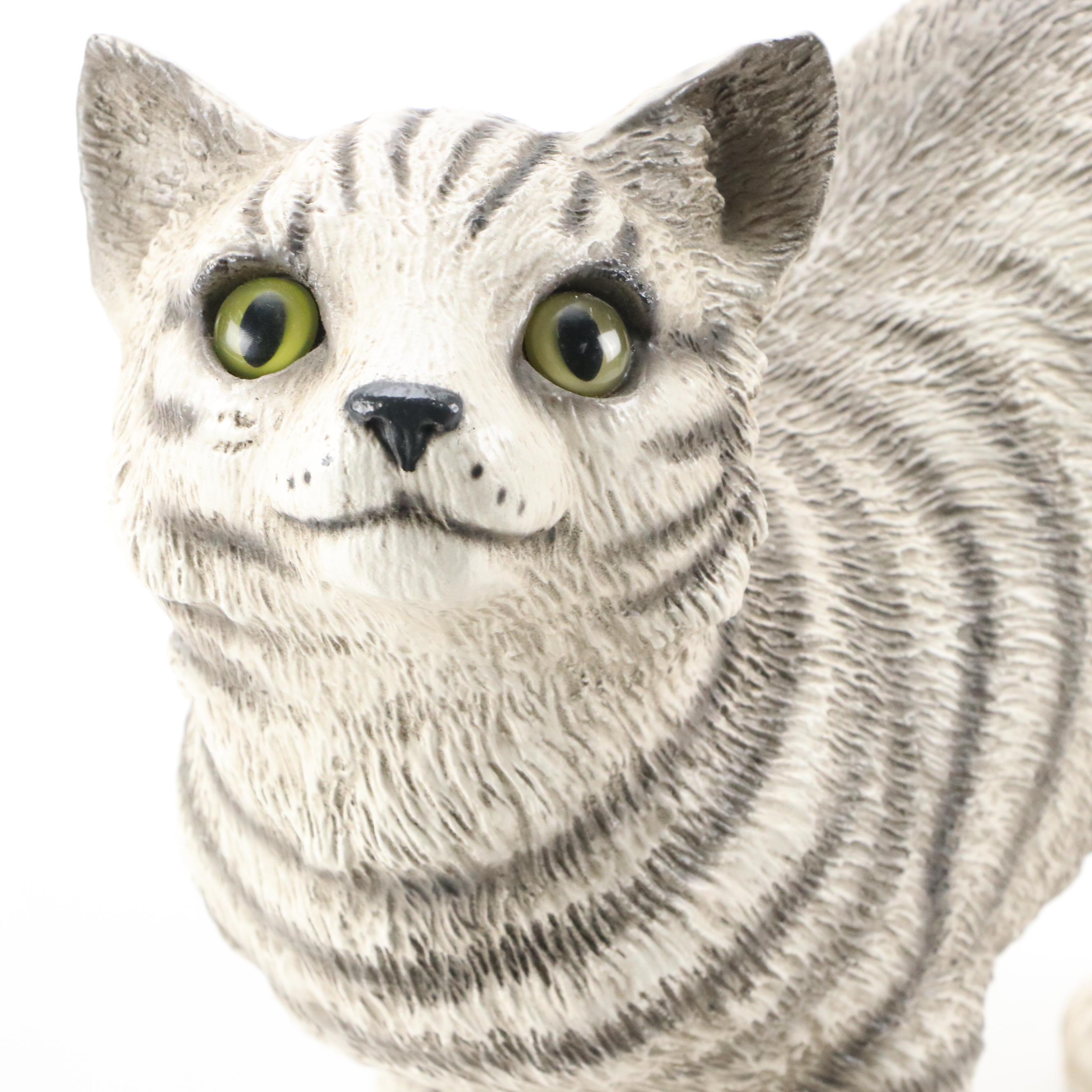 Universal Statuary Corp. Resin Striped Cat with Kitten Figurines