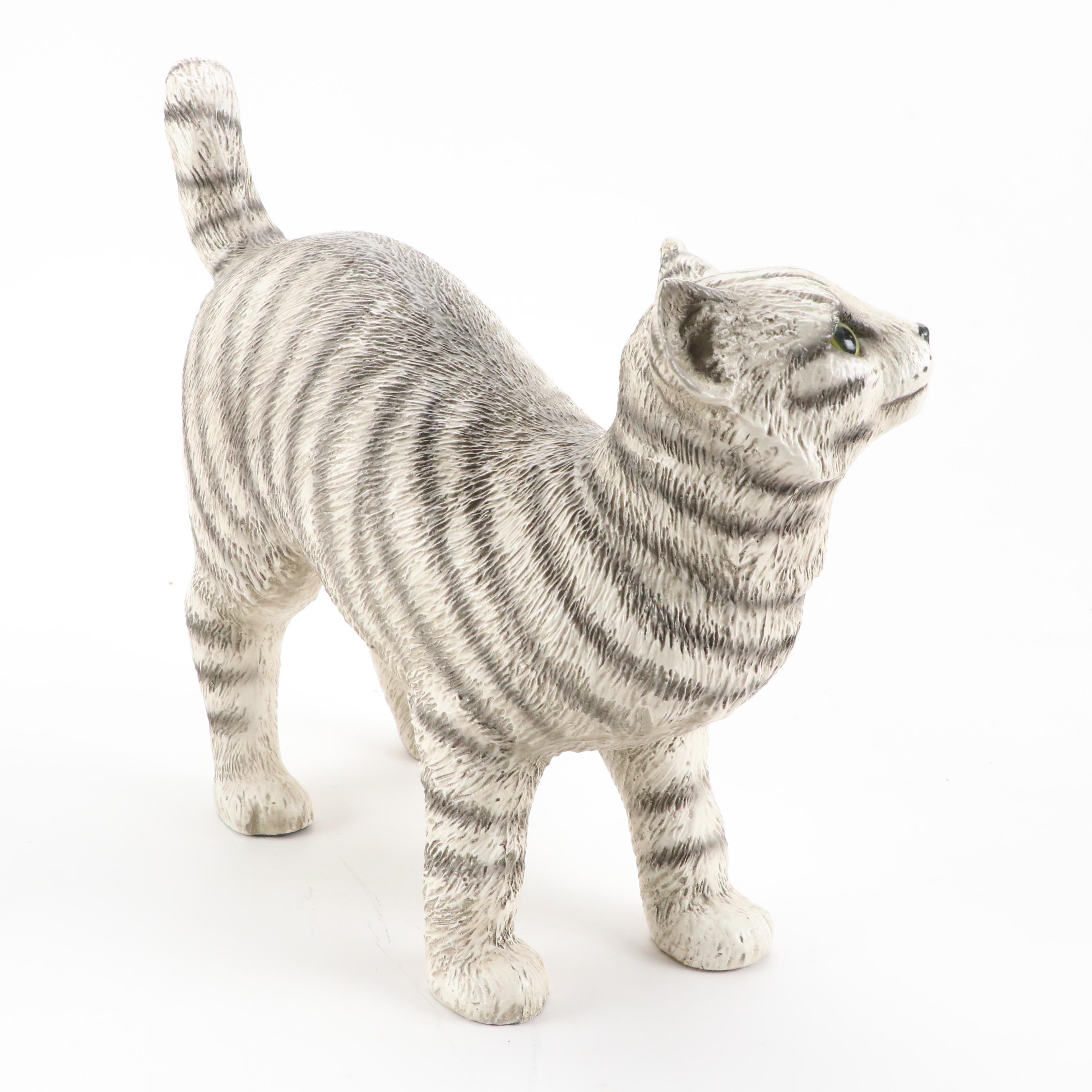 Universal Statuary Corp. Resin Striped Cat with Kitten Figurines