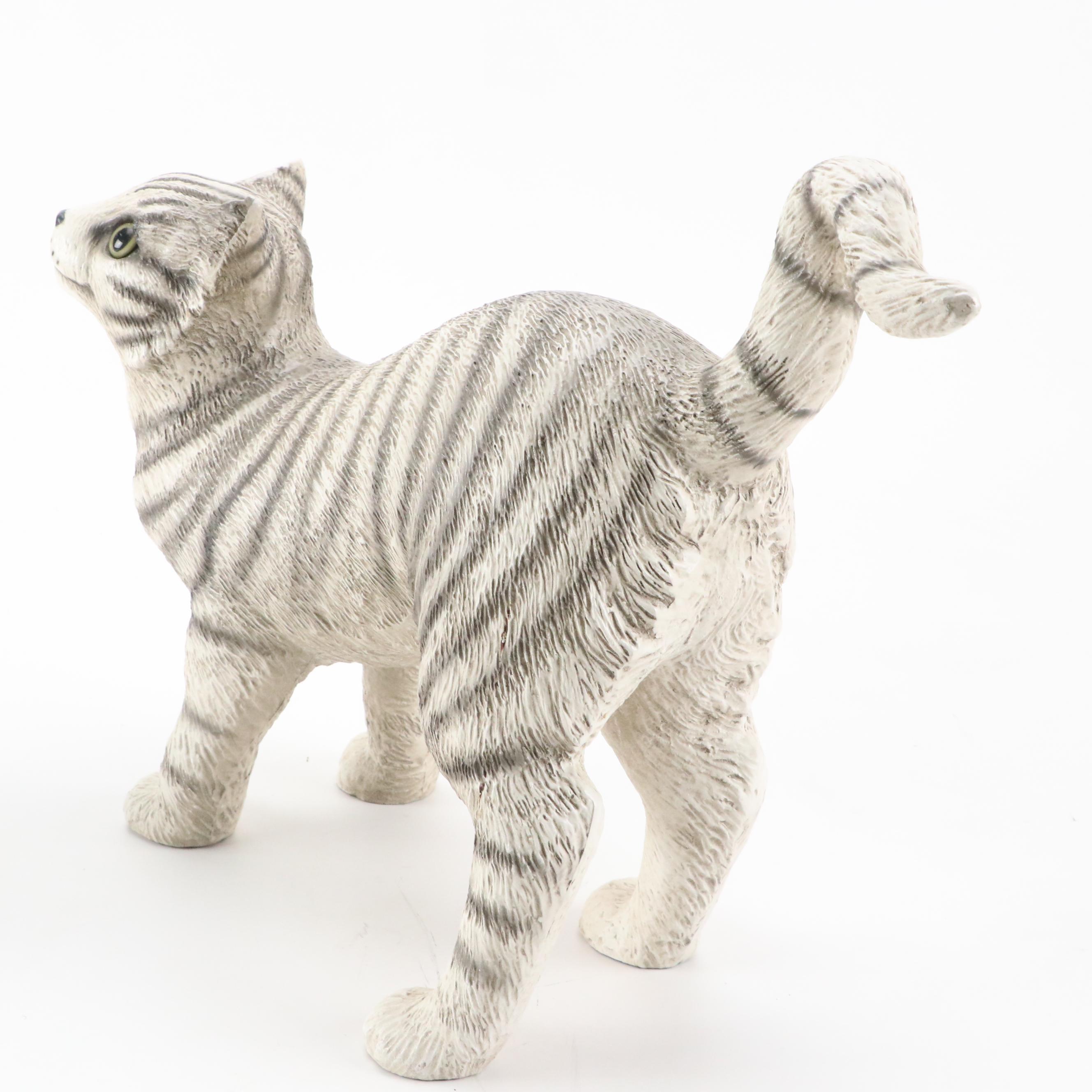 Universal Statuary Corp. Resin Striped Cat with Kitten Figurines