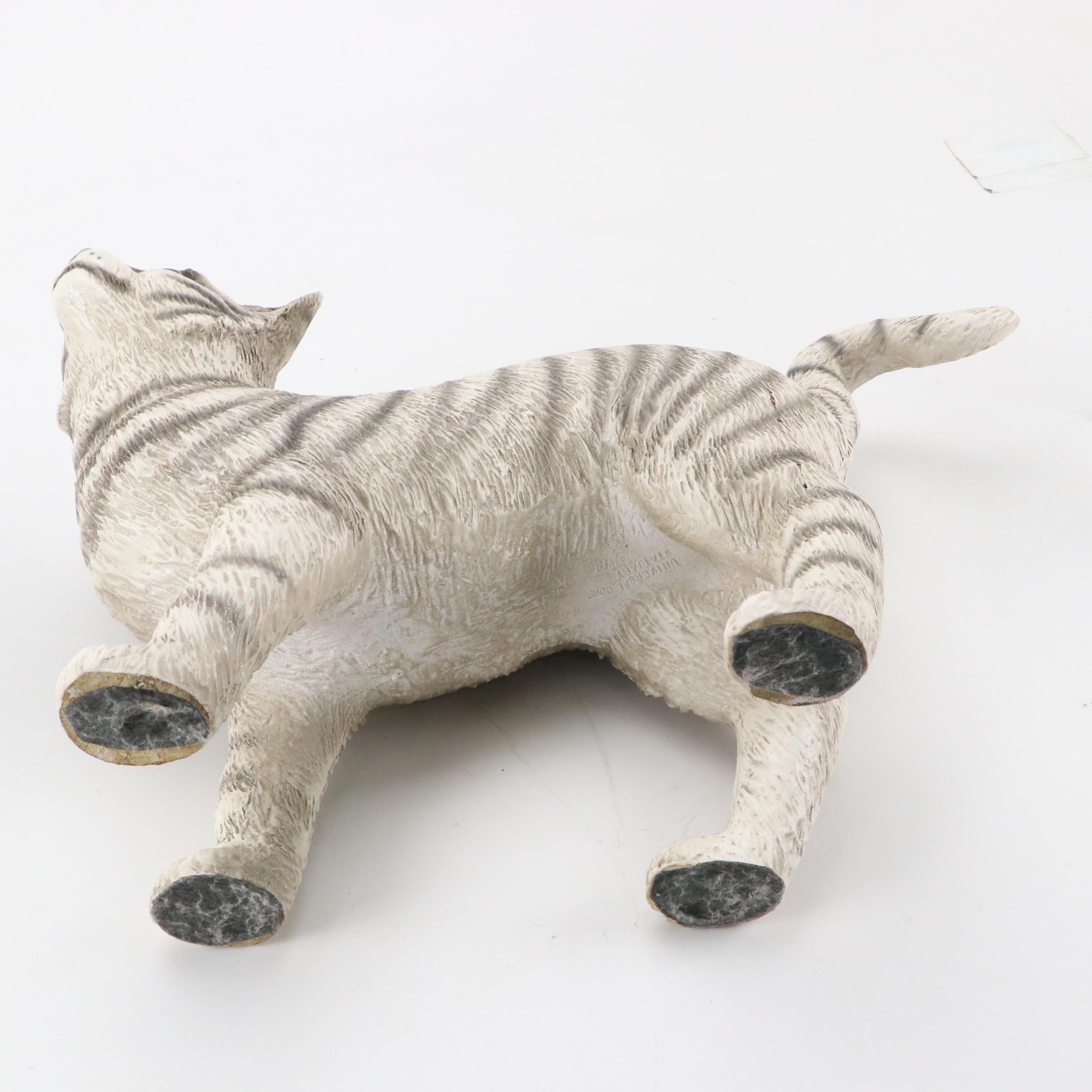 Universal Statuary Corp. Resin Striped Cat with Kitten Figurines