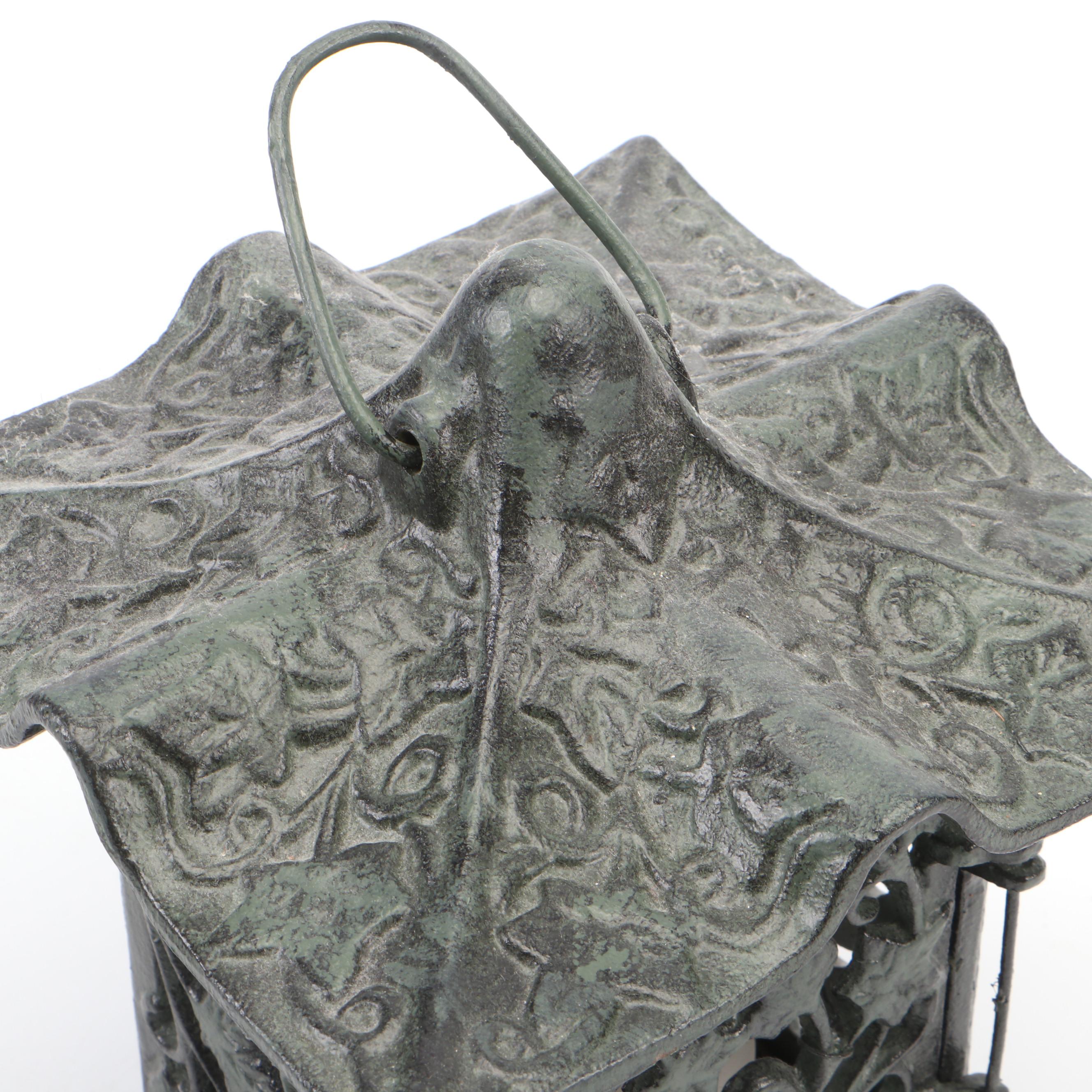 Japanese Style Cold Painted Cast Iron Candle Lanterns