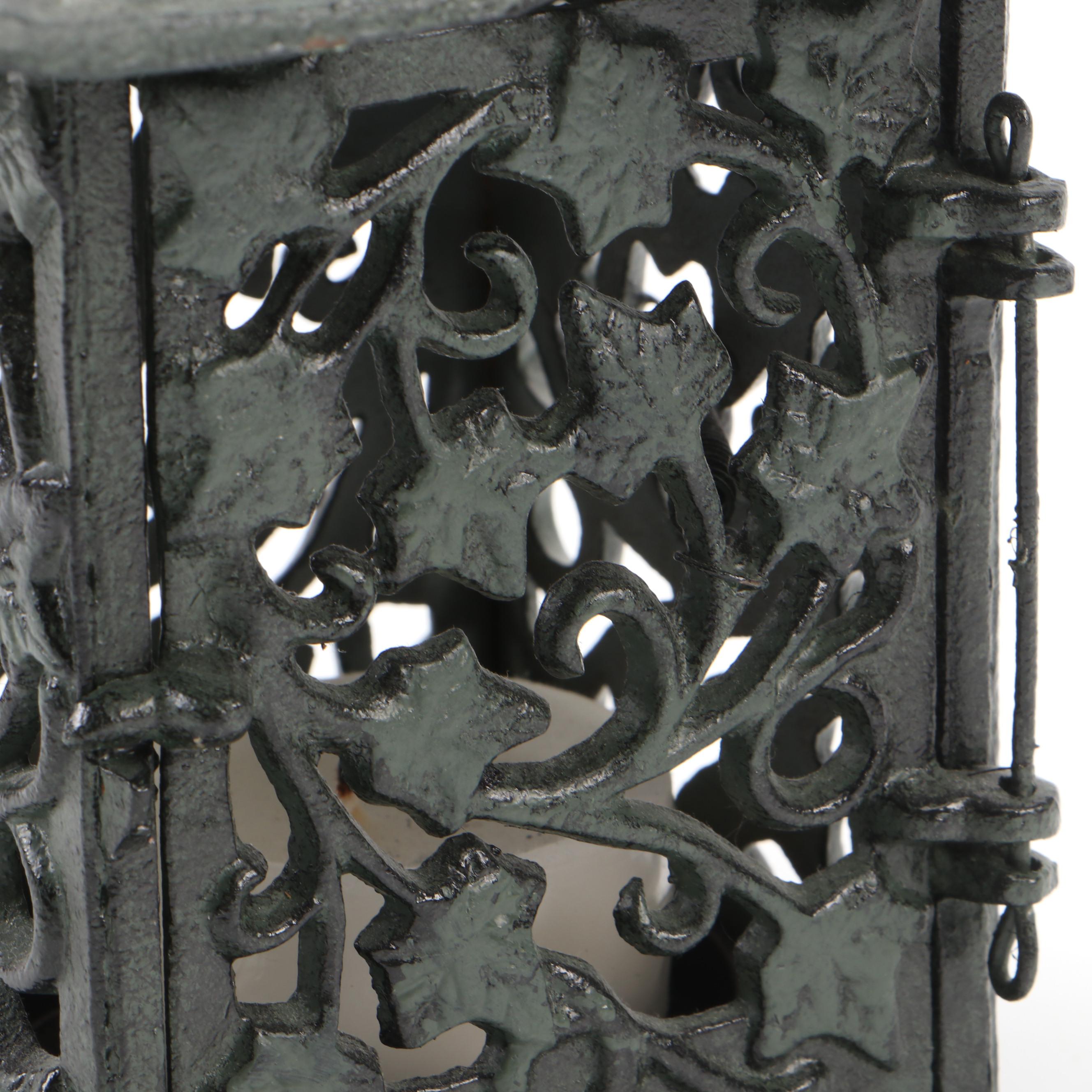 Japanese Style Cold Painted Cast Iron Candle Lanterns