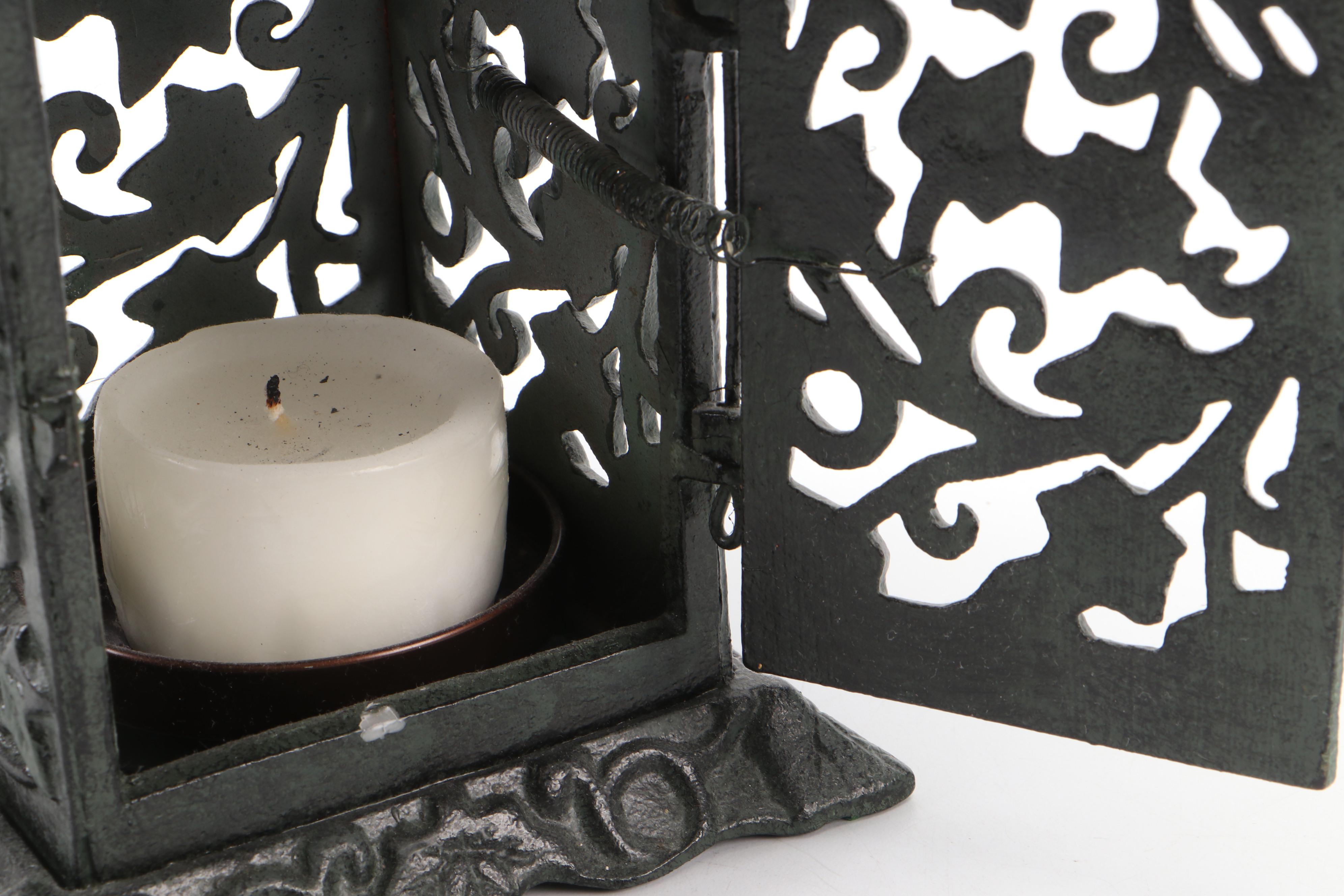 Japanese Style Cold Painted Cast Iron Candle Lanterns