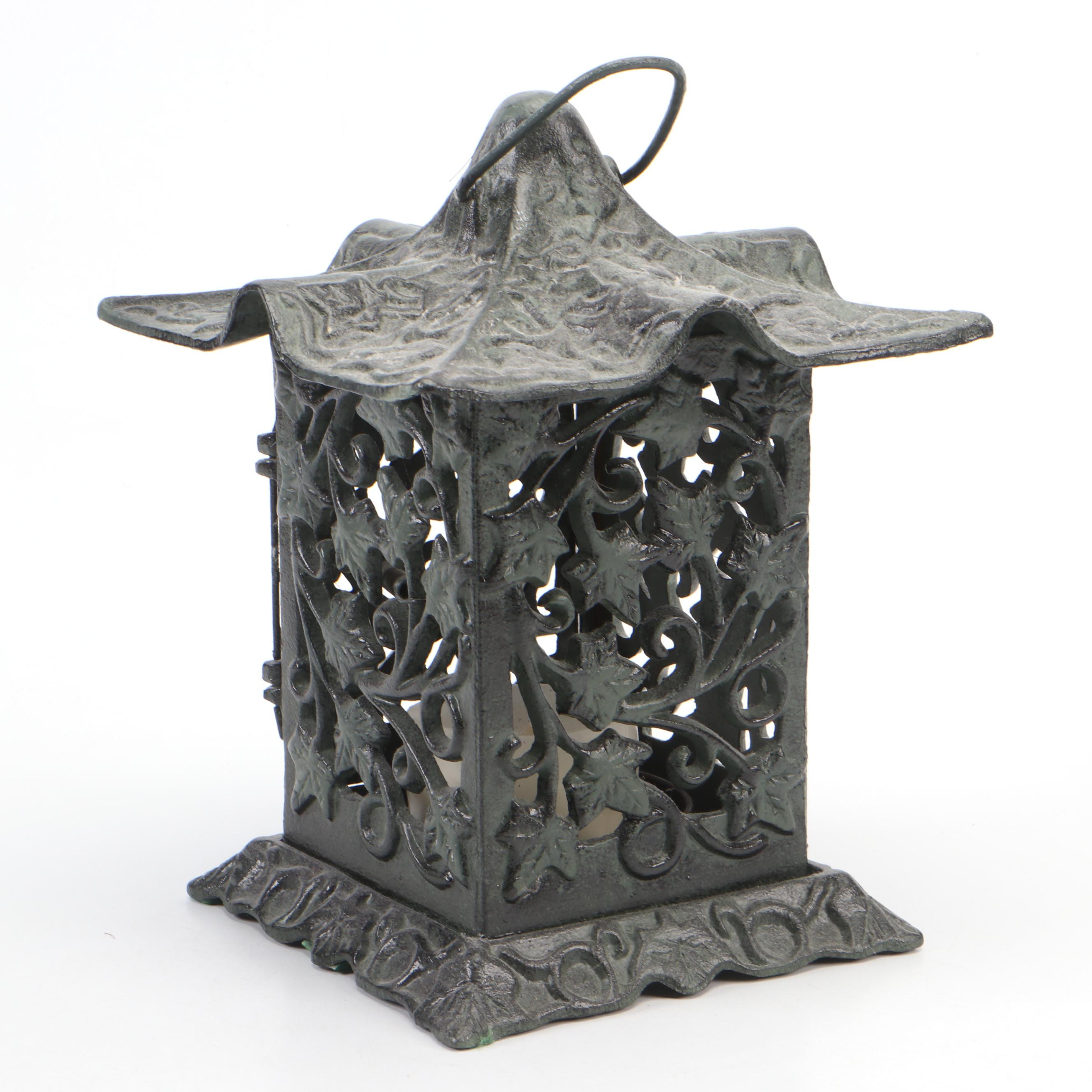 Japanese Style Cold Painted Cast Iron Candle Lanterns