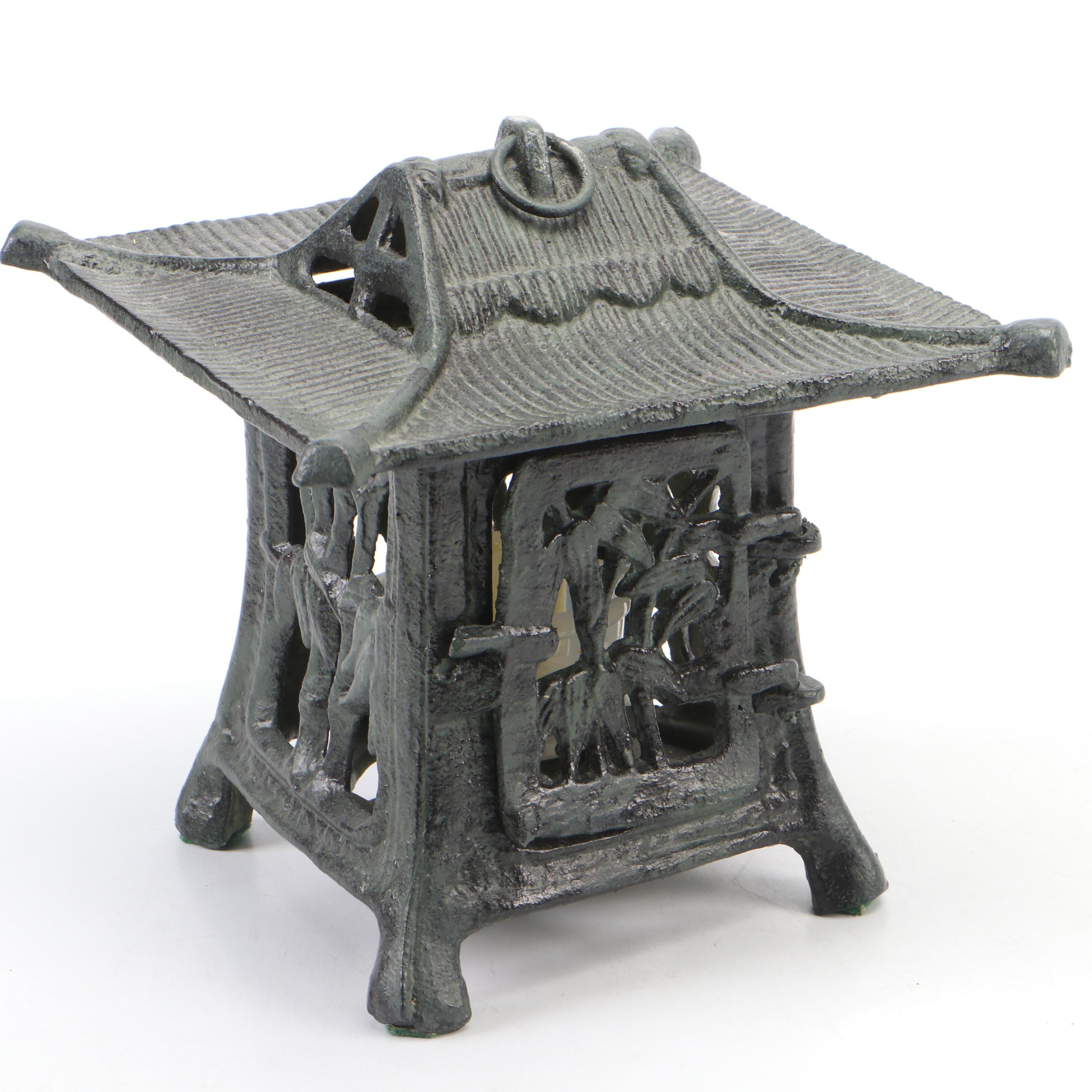 Japanese Style Cold Painted Cast Iron Candle Lanterns