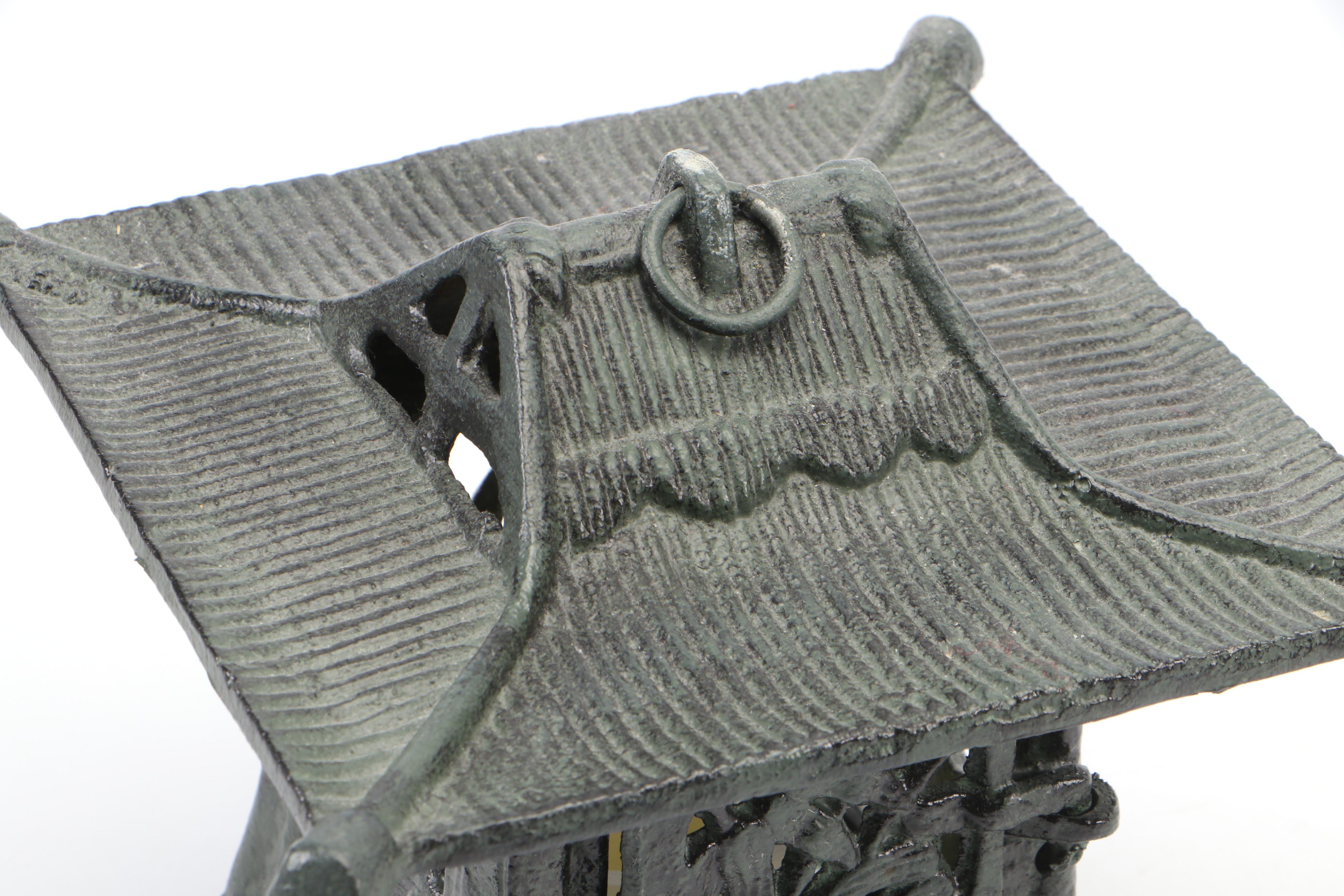 Japanese Style Cold Painted Cast Iron Candle Lanterns