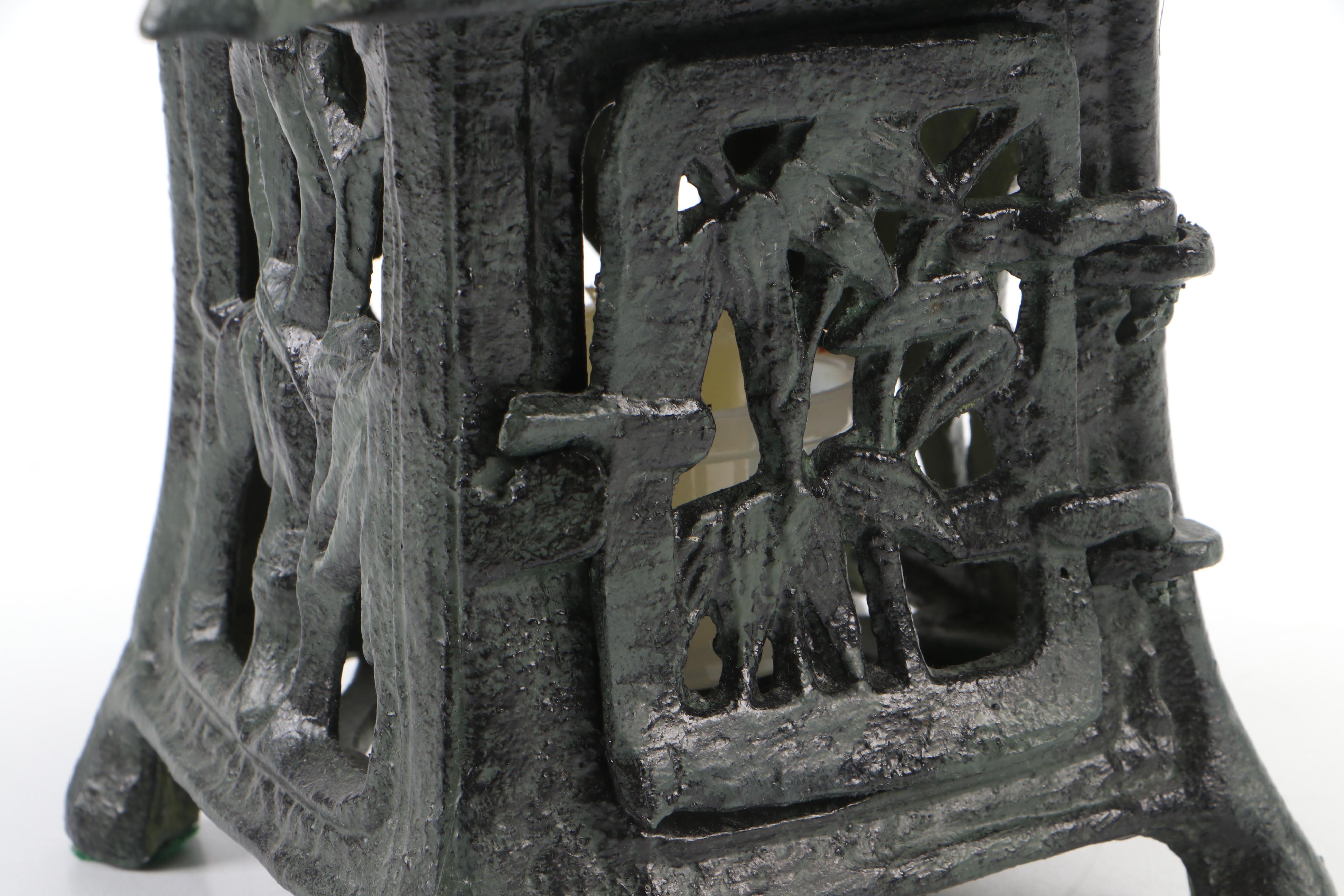 Japanese Style Cold Painted Cast Iron Candle Lanterns