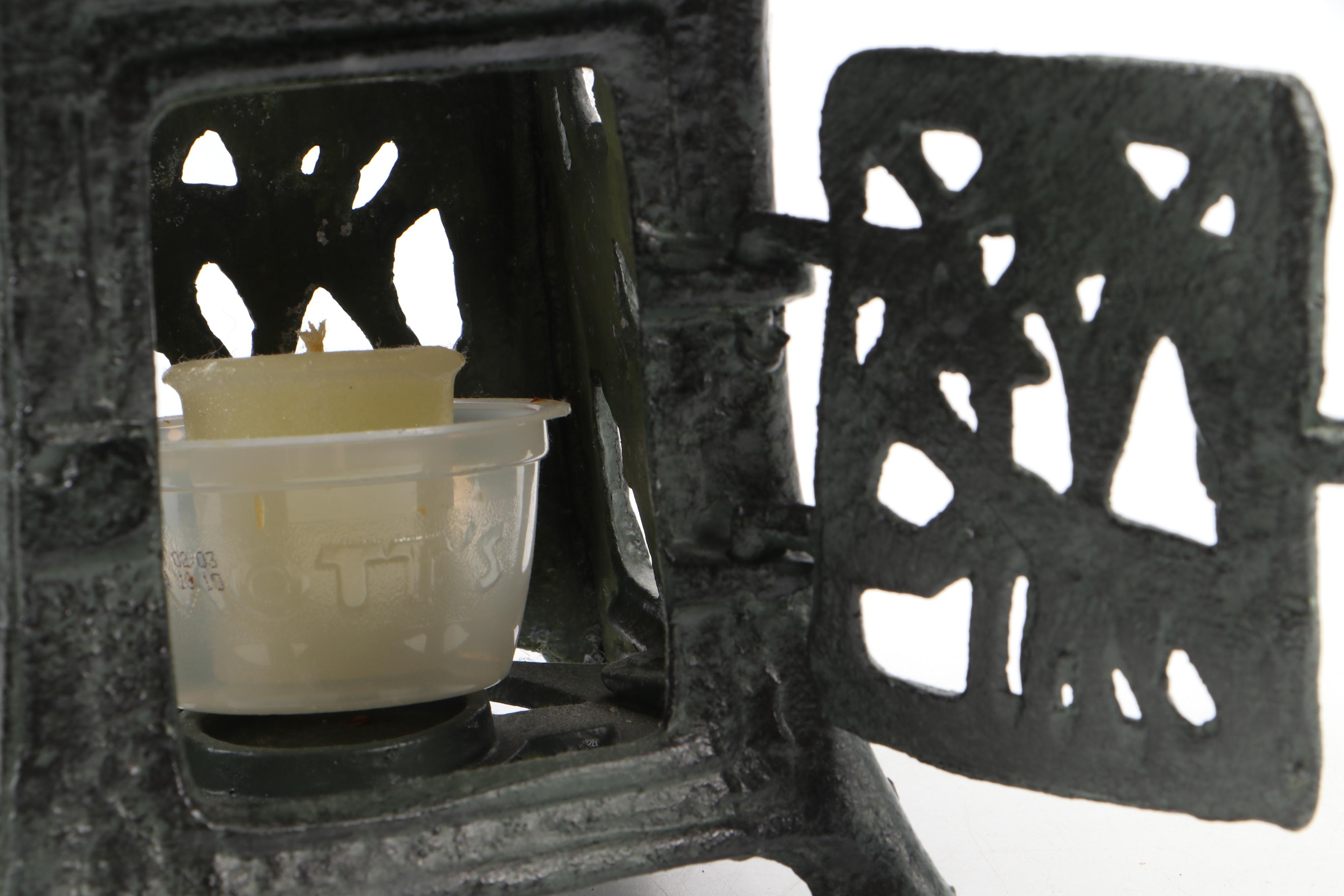 Japanese Style Cold Painted Cast Iron Candle Lanterns