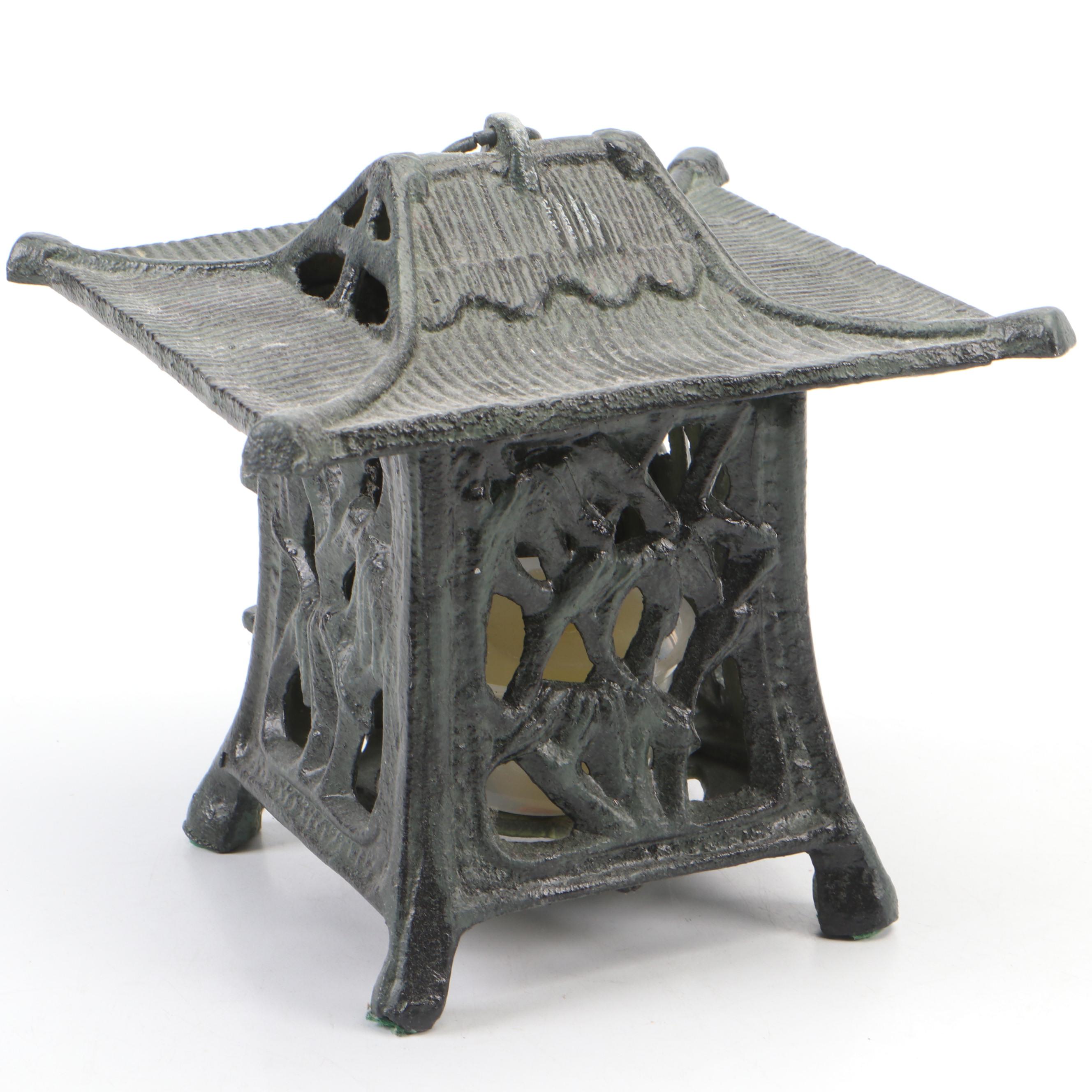Japanese Style Cold Painted Cast Iron Candle Lanterns