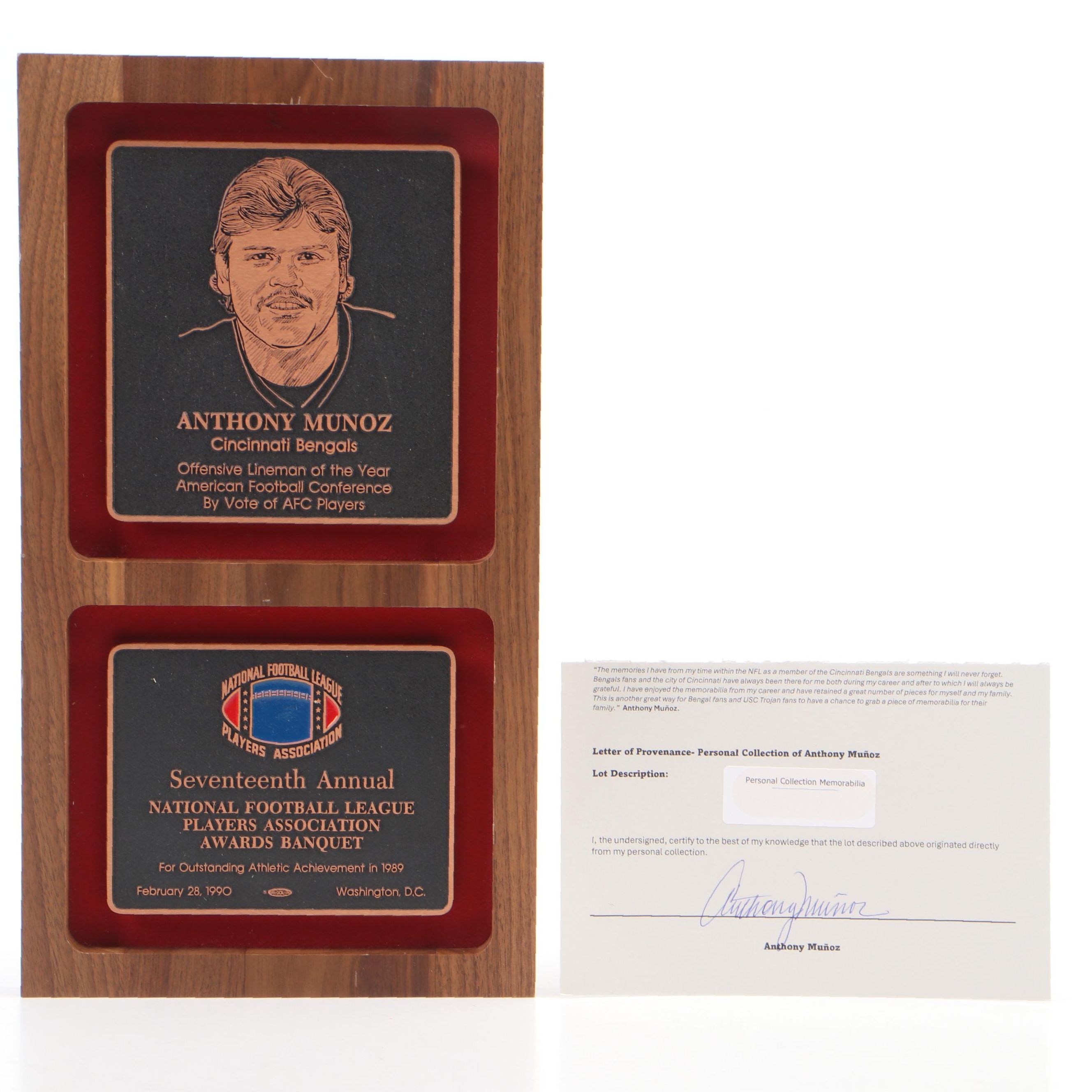 Anthony Muñoz 1989 AFC Offensive Lineman of the Year Award Plaque