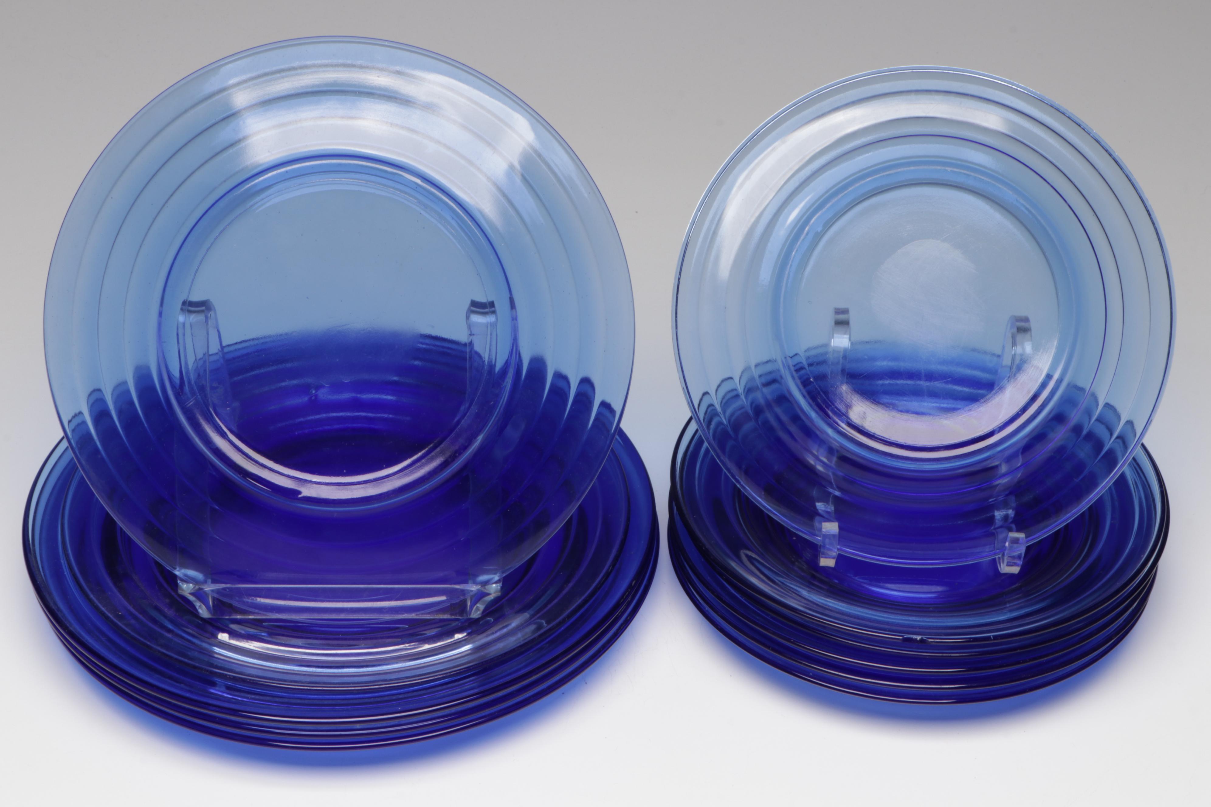 Hazel Atlas "Moderntone" and Other Blue Glass Tableware, Mid to Late 20th C.