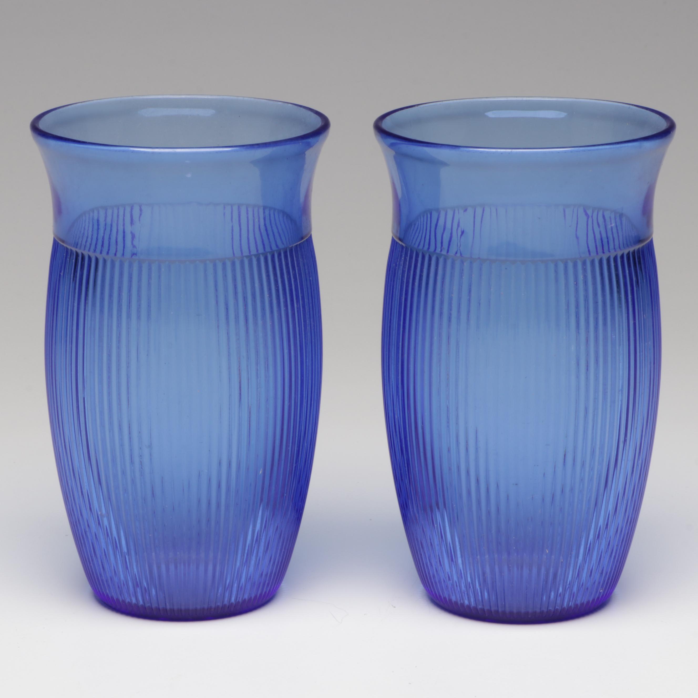 Hazel Atlas "Moderntone" and Other Blue Glass Tableware, Mid to Late 20th C.