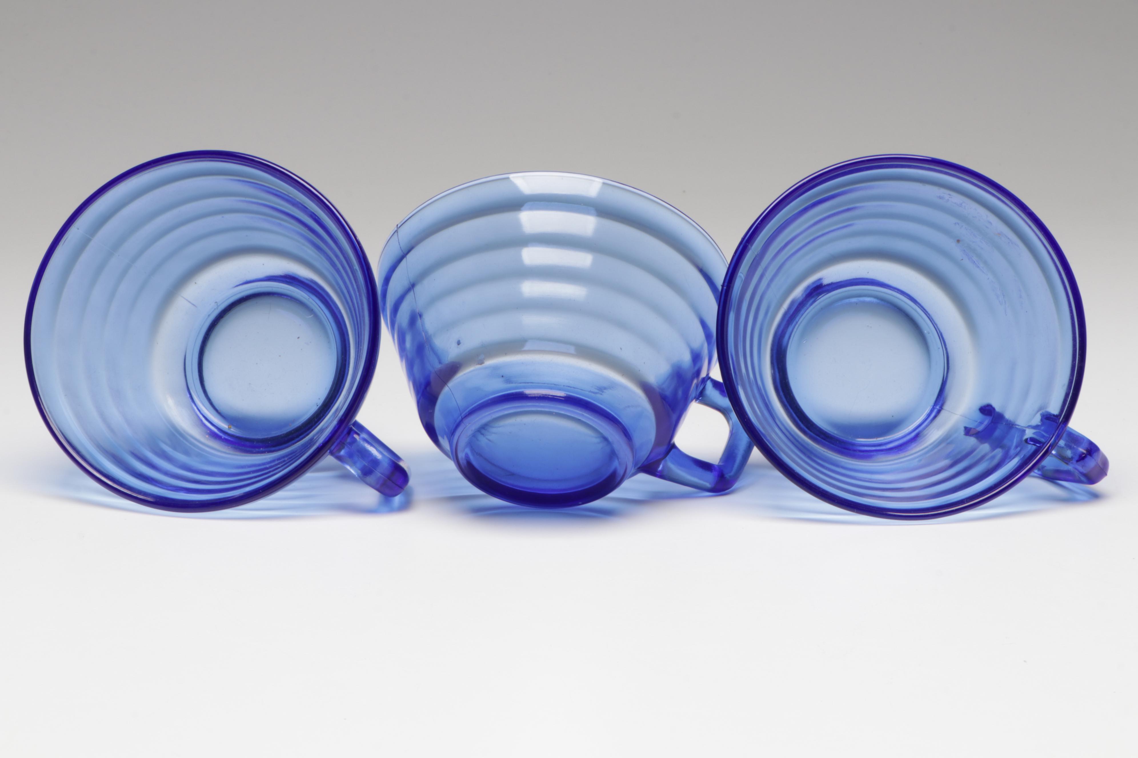 Hazel Atlas "Moderntone" and Other Blue Glass Tableware, Mid to Late 20th C.