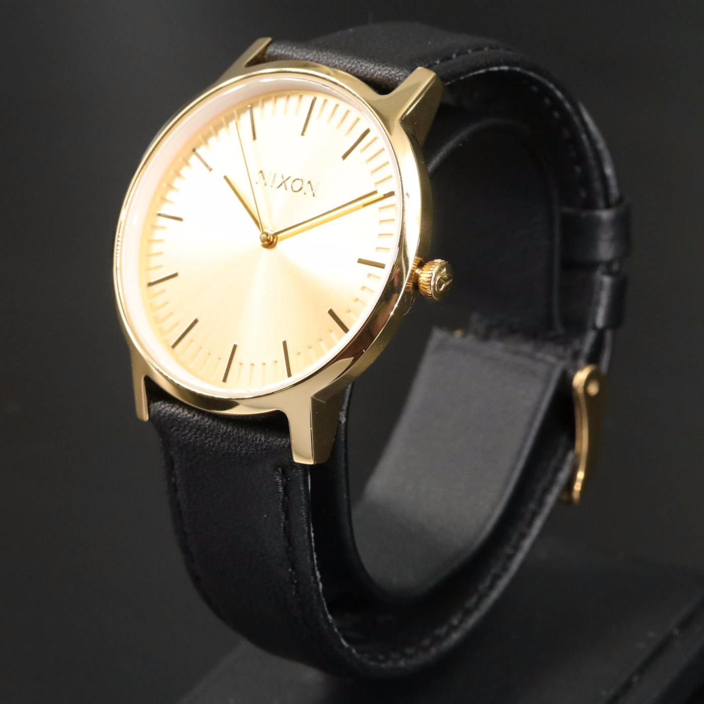 Nixon Porter Leather Gold Tone Quartz Watch with Black Strap | EBTH