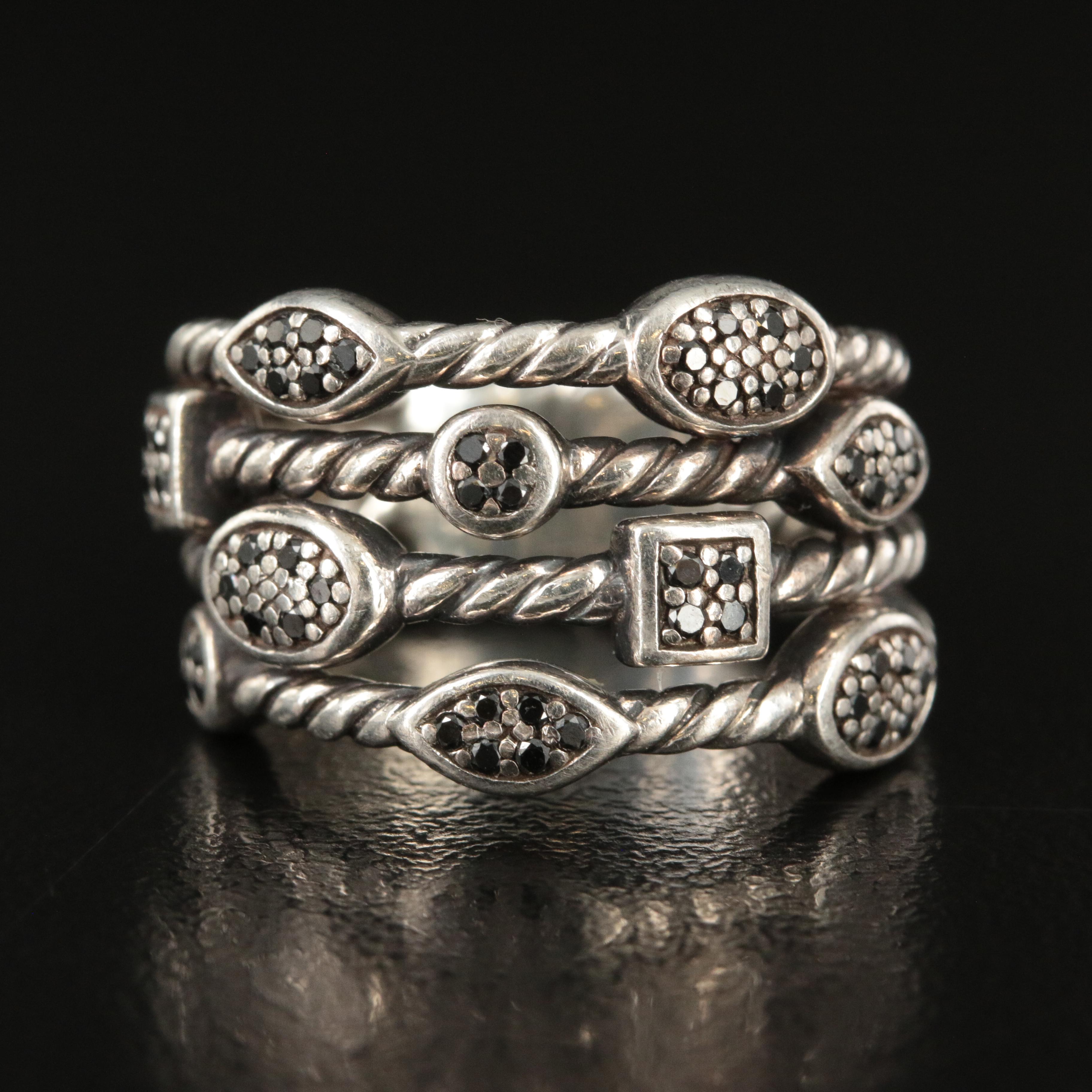 David Yurman "Confetti" Sterling and (Origin Undetermined) Black Diamond Ring