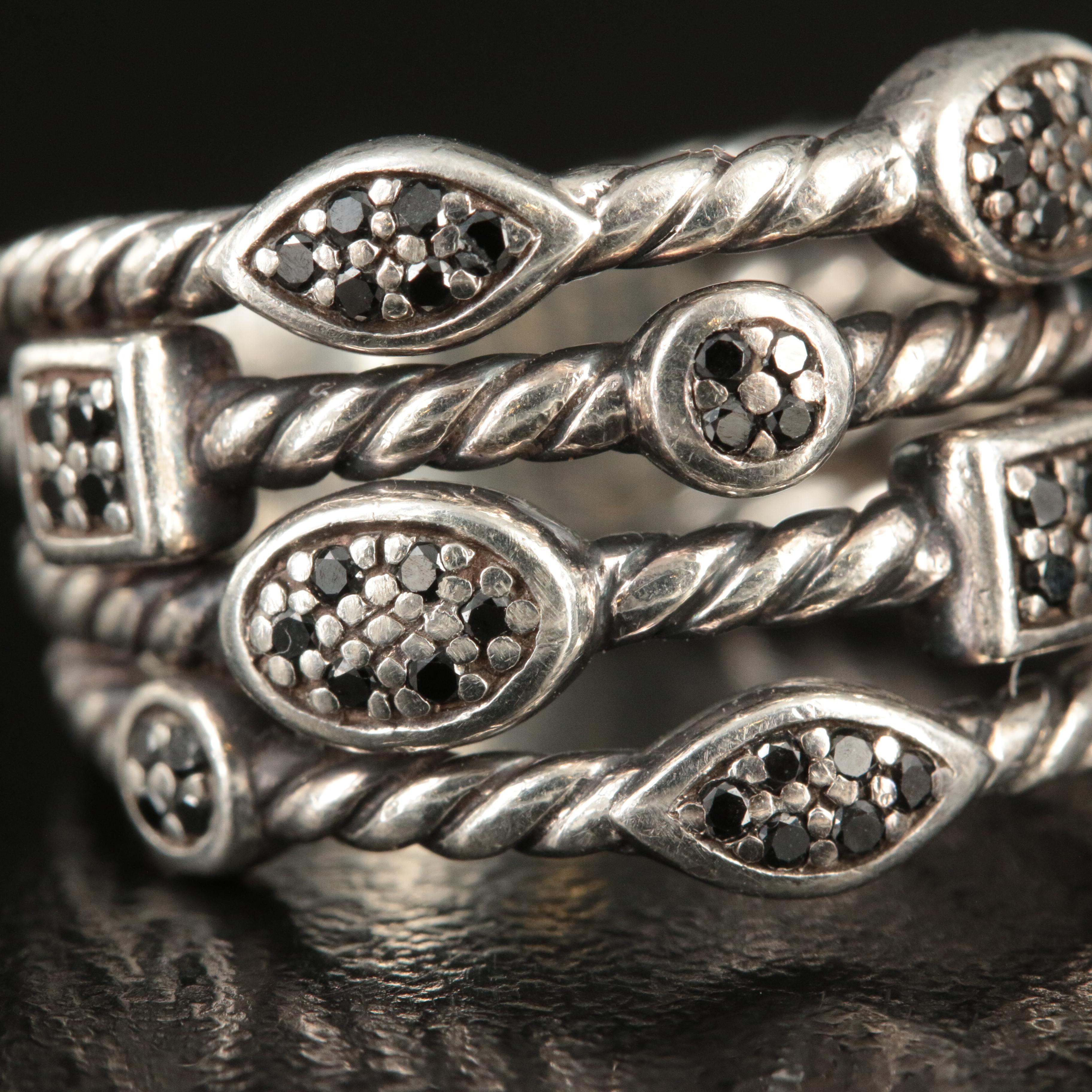 David Yurman "Confetti" Sterling and (Origin Undetermined) Black Diamond Ring