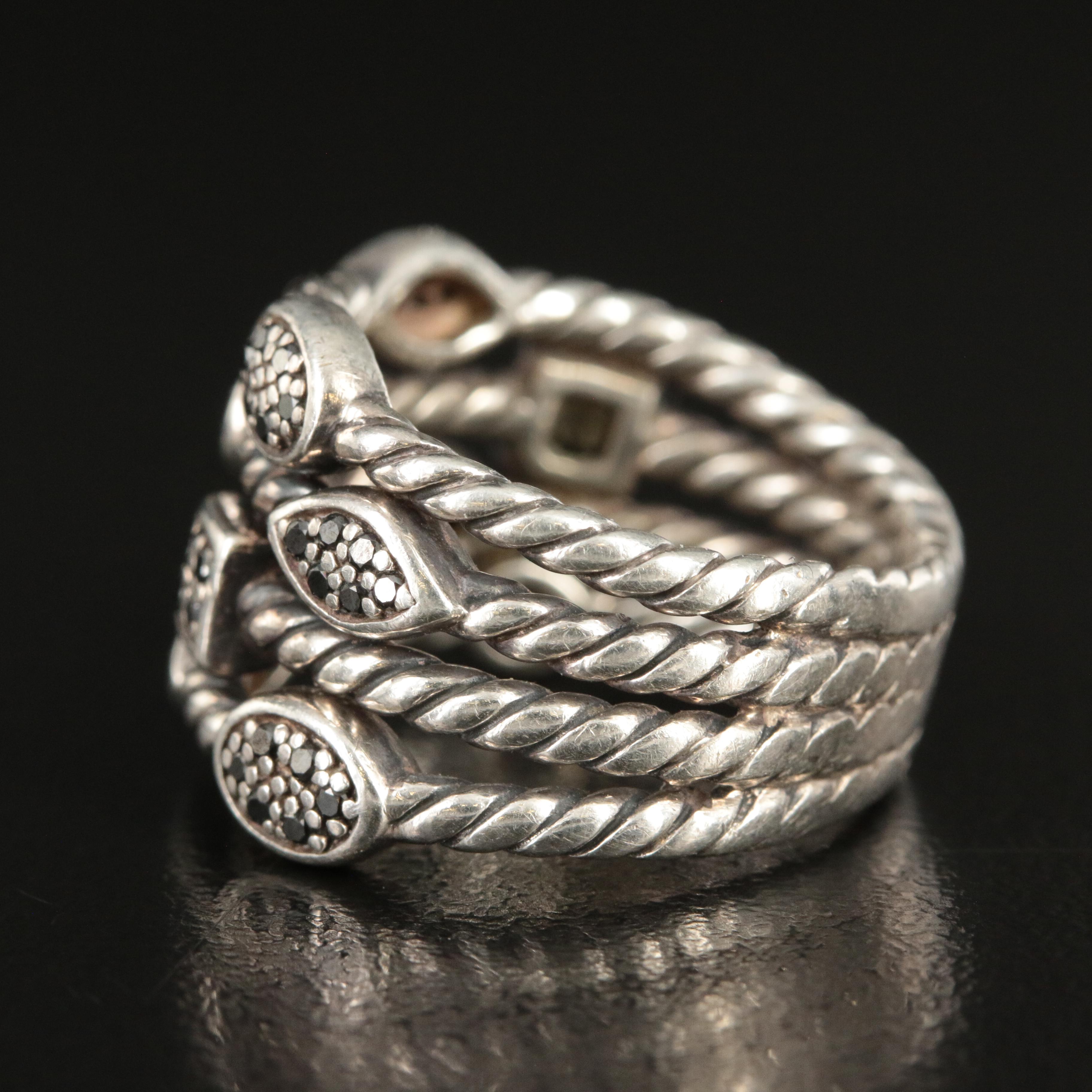 David Yurman "Confetti" Sterling and (Origin Undetermined) Black Diamond Ring