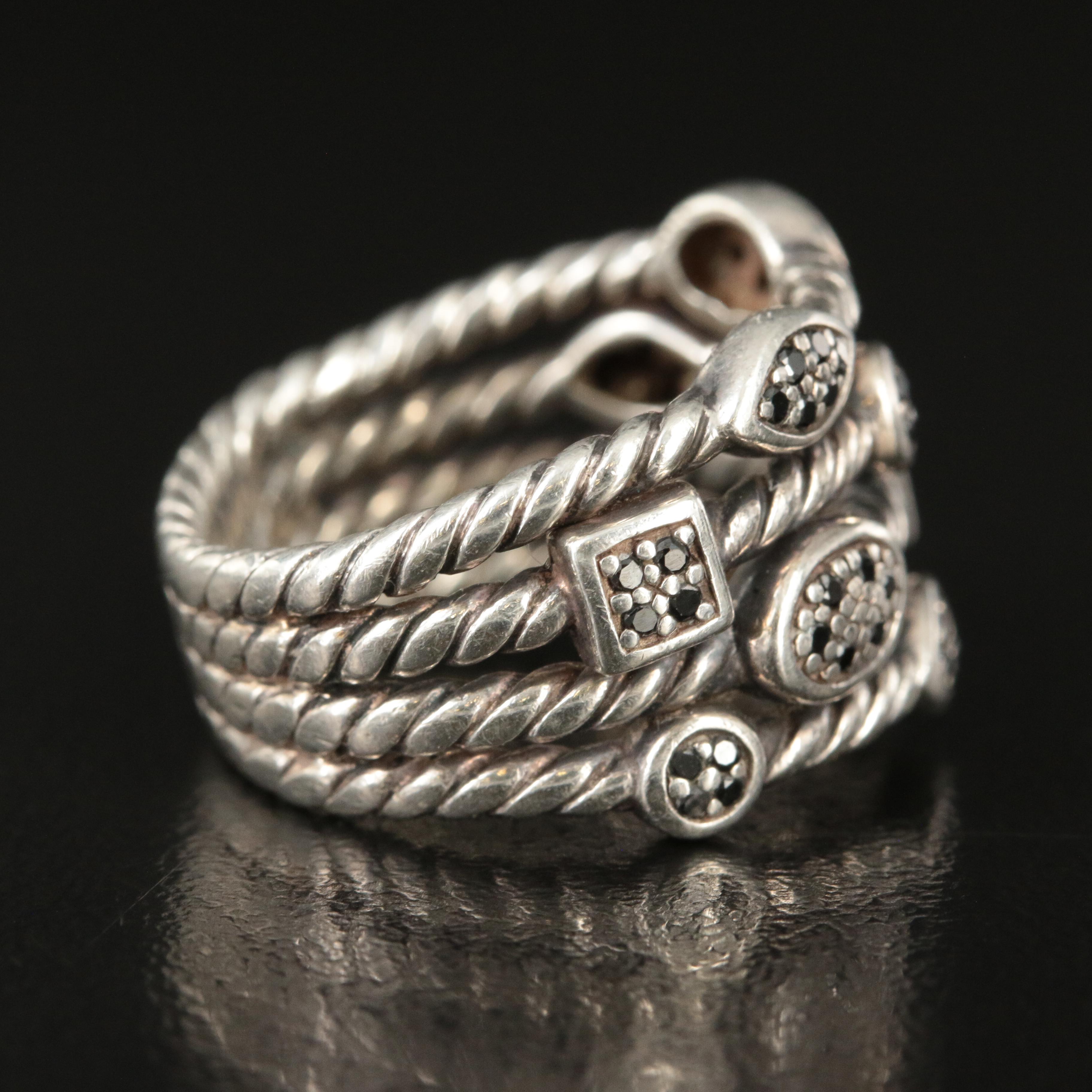 David Yurman "Confetti" Sterling and (Origin Undetermined) Black Diamond Ring