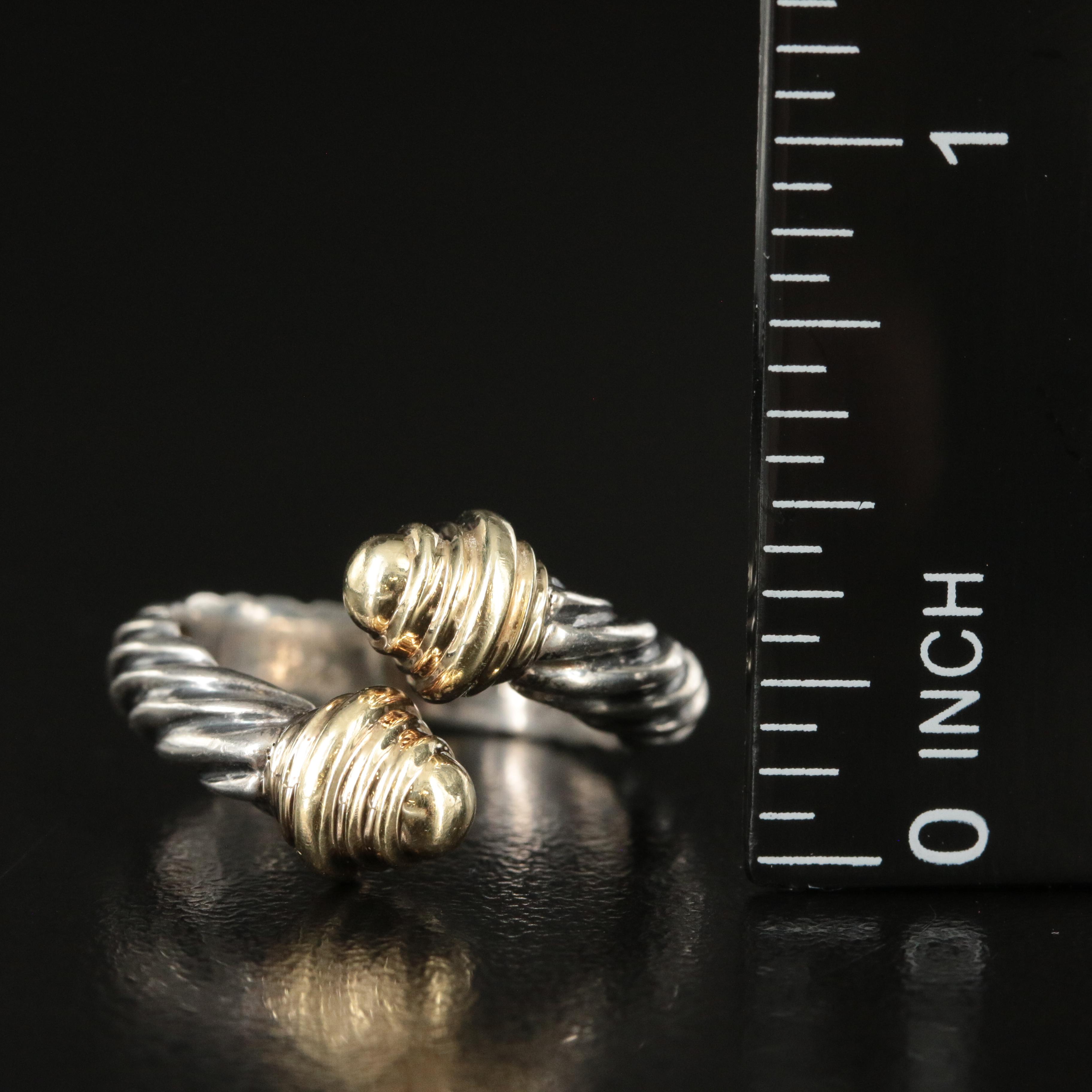 David Yurman "Classic Cable" Sterling Bypass Ring with 14K Accents