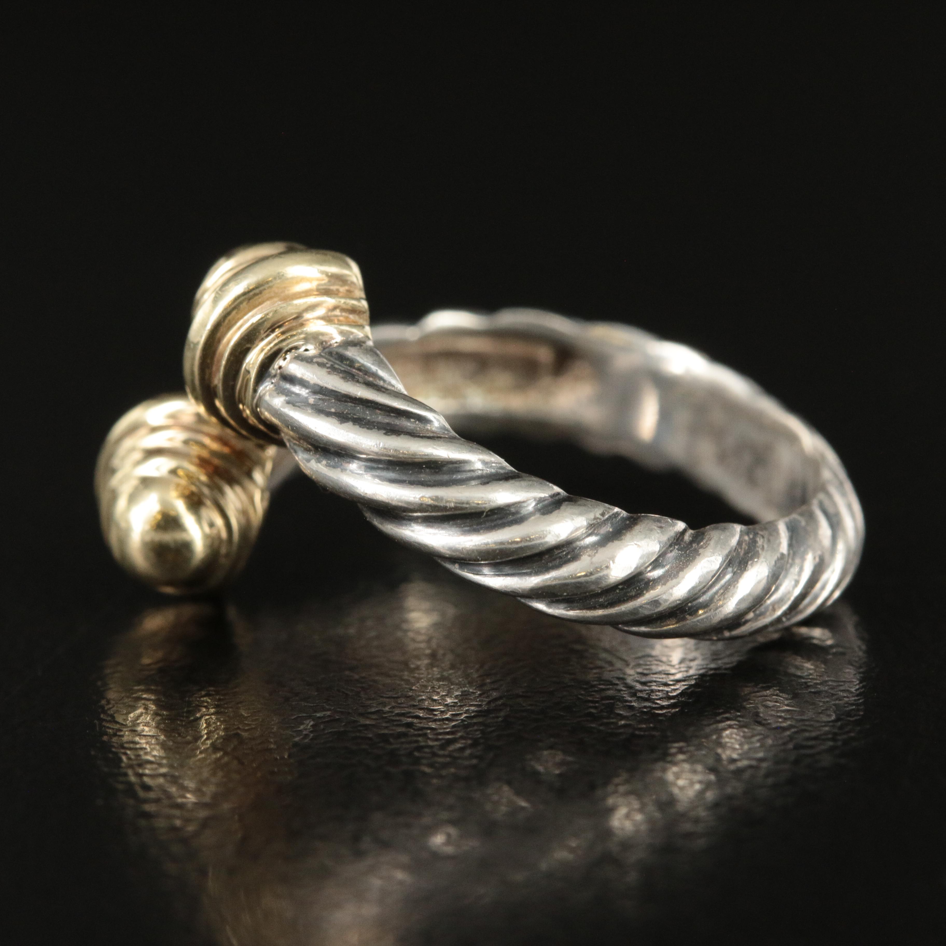 David Yurman "Classic Cable" Sterling Bypass Ring with 14K Accents