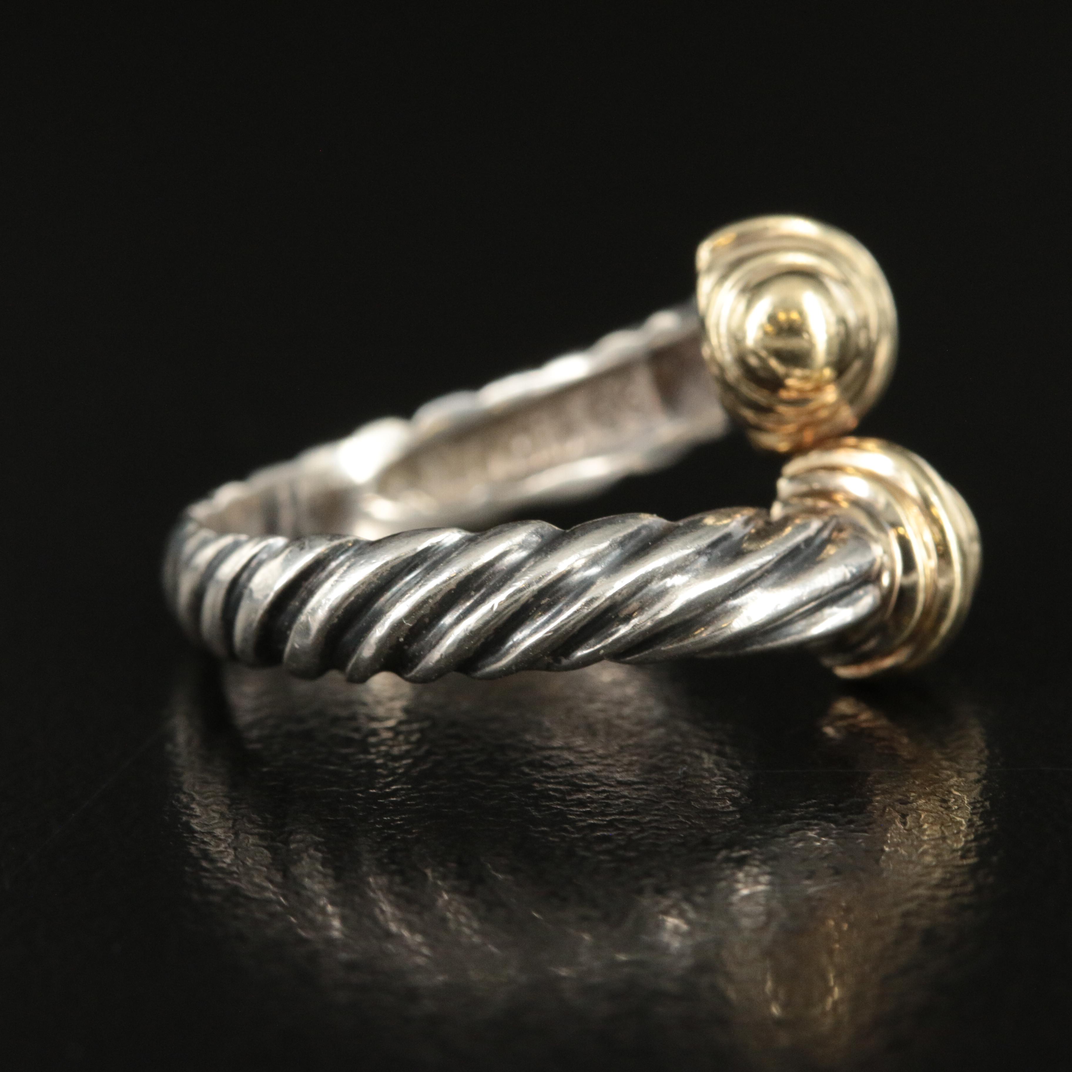 David Yurman "Classic Cable" Sterling Bypass Ring with 14K Accents