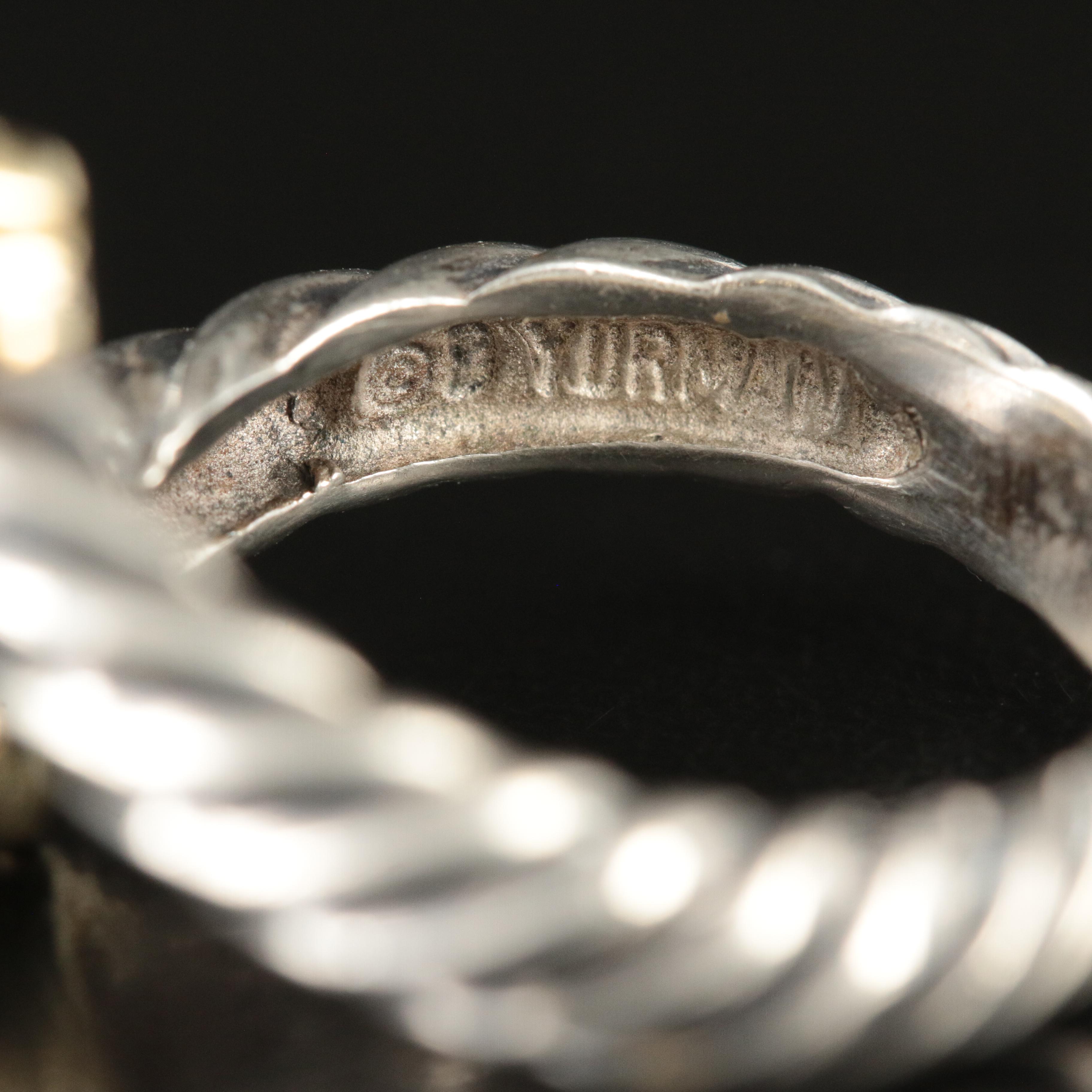 David Yurman "Classic Cable" Sterling Bypass Ring with 14K Accents