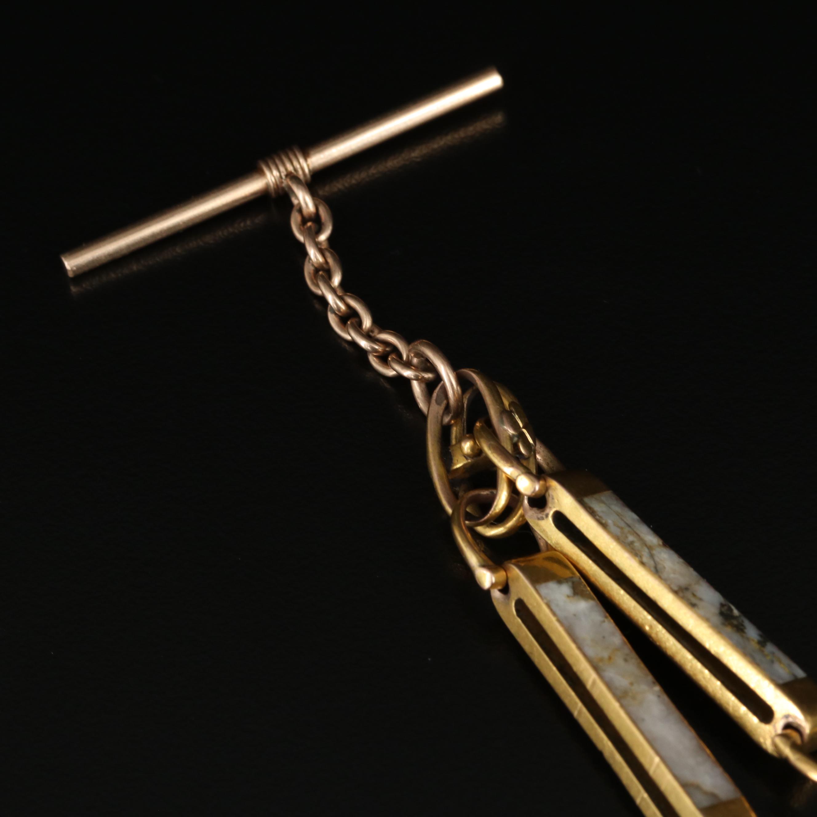 Gold Rush Era 9K Quartz Gold Watch Fob Chain with Locket with Civil War Tintypes