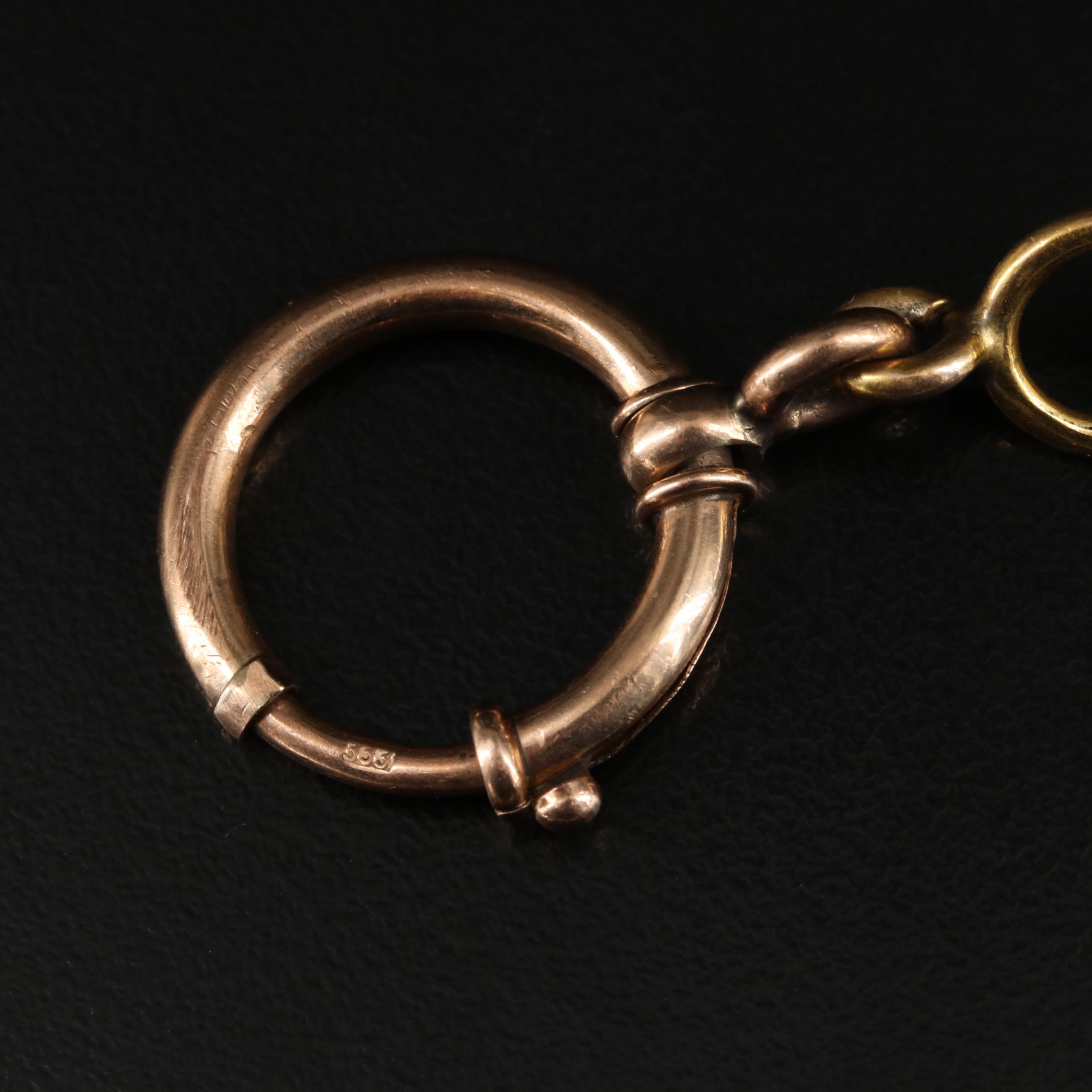 Gold Rush Era 9K Quartz Gold Watch Fob Chain with Locket with Civil War Tintypes