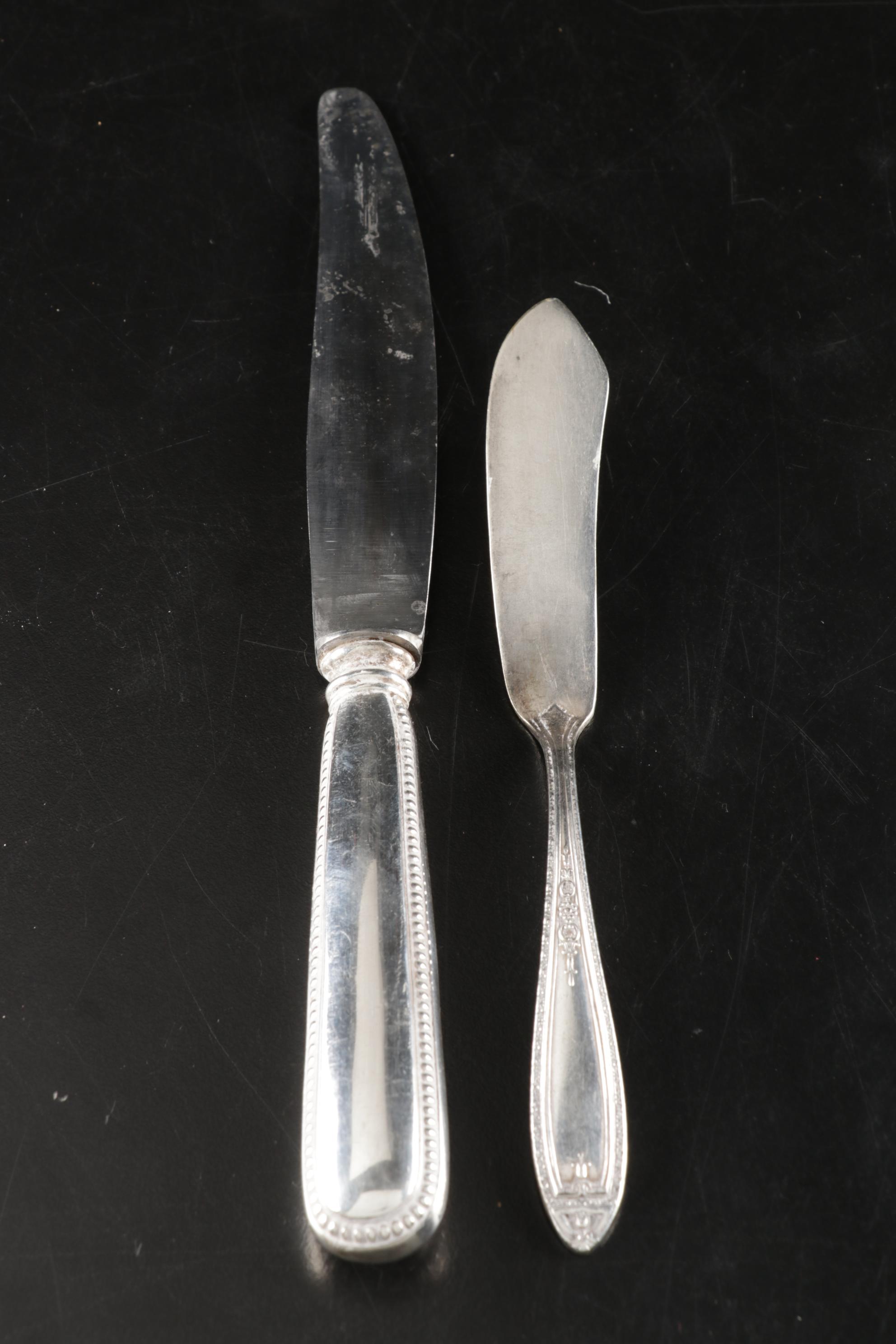 German Beaded-Edge Silverplate Flatware, Early to Mid 20th Century