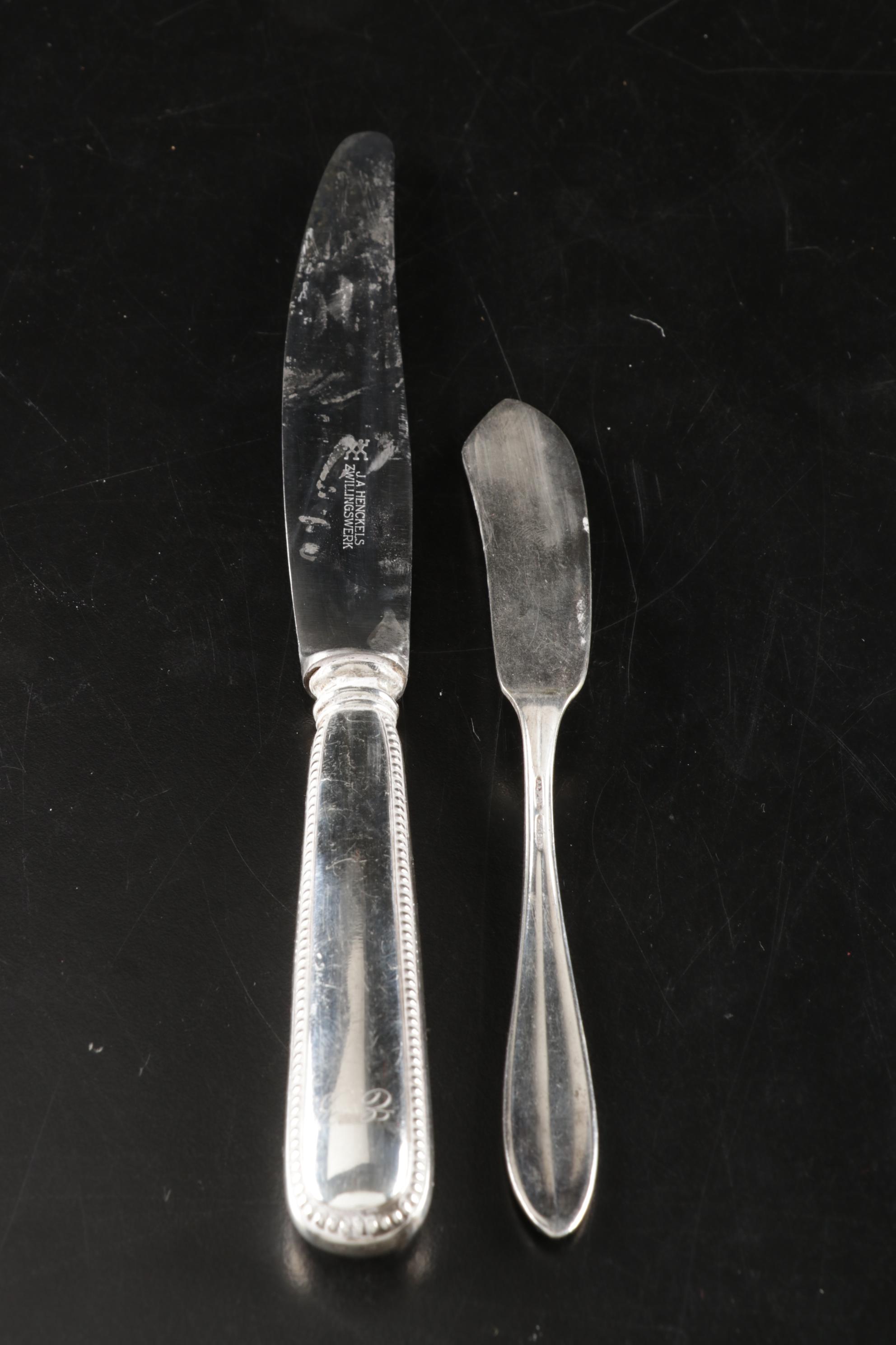 German Beaded-Edge Silverplate Flatware, Early to Mid 20th Century