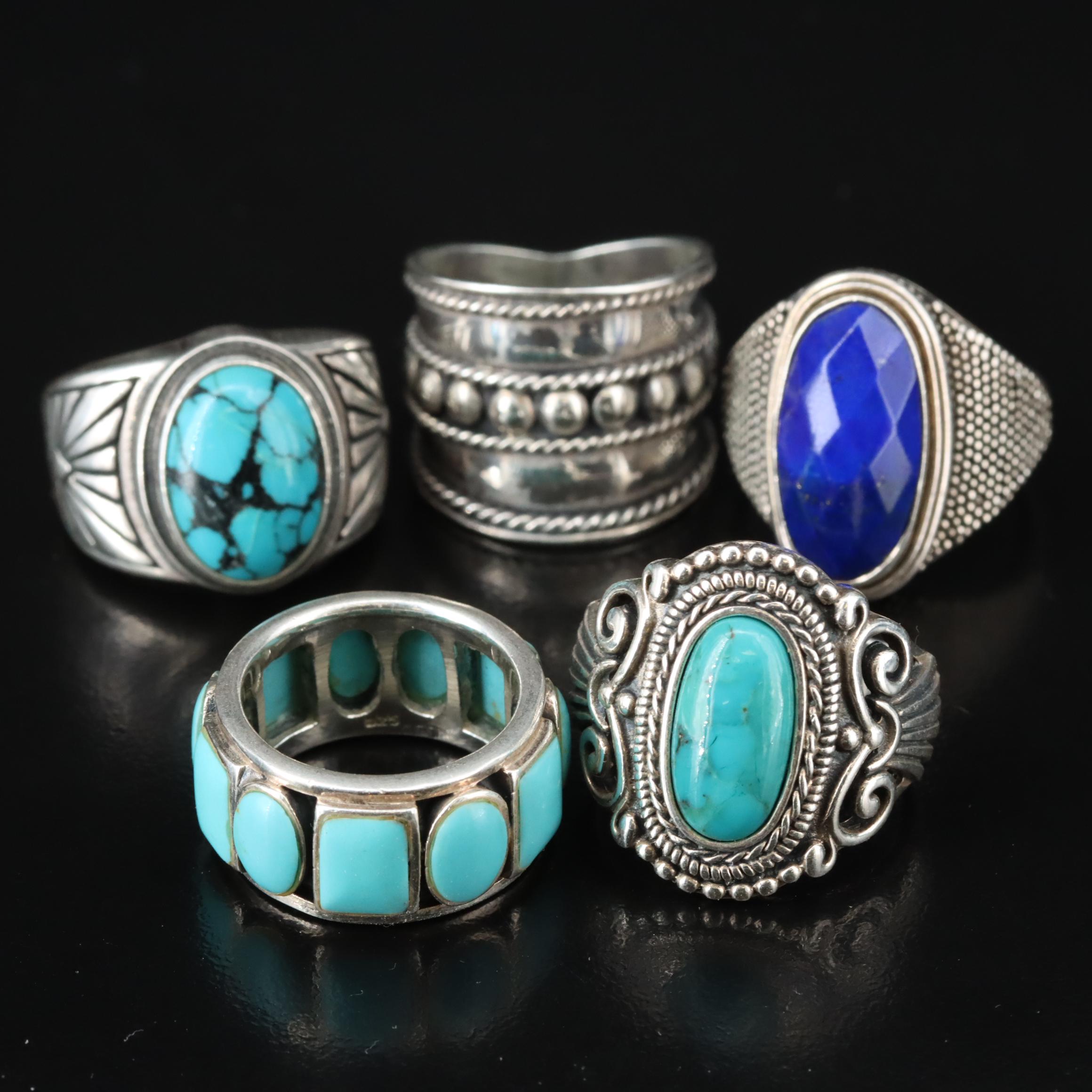Sterling Rings Including Lapis Lazuli and Turquoise