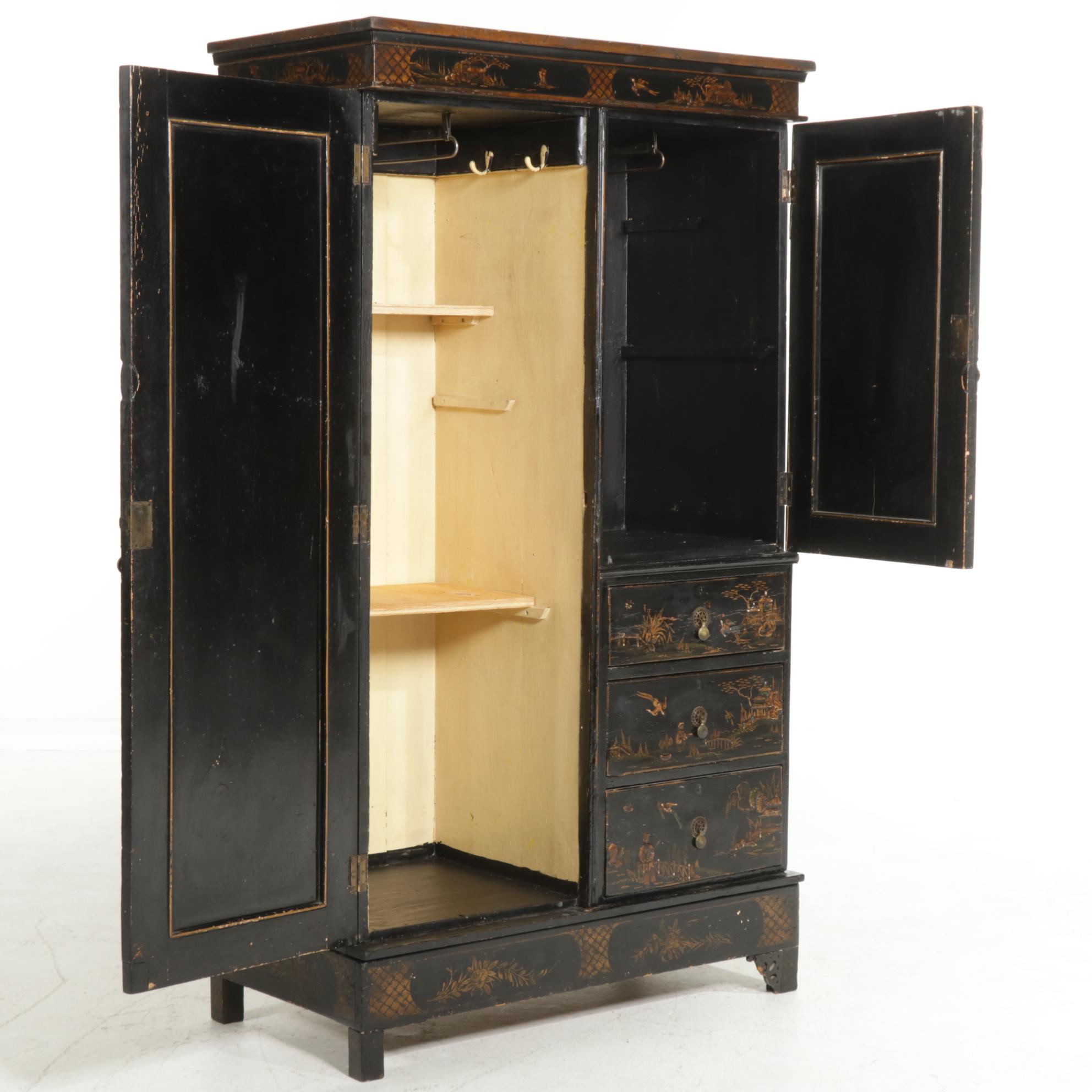 Chinese Lacquered and Paint-Decorated Wardrobe, Late 19th Century