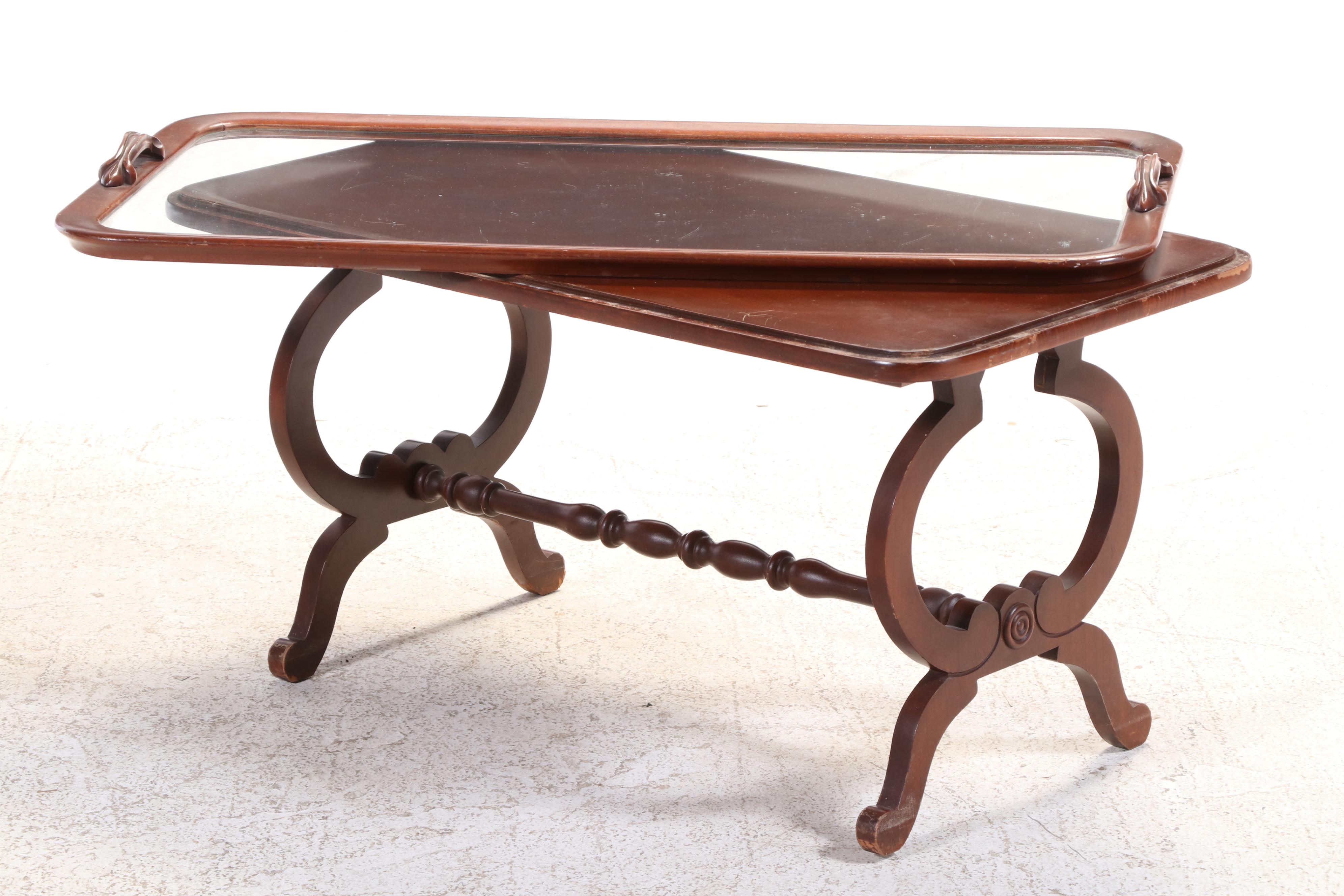 Hardwood and Glass Tray Top Coffee Table