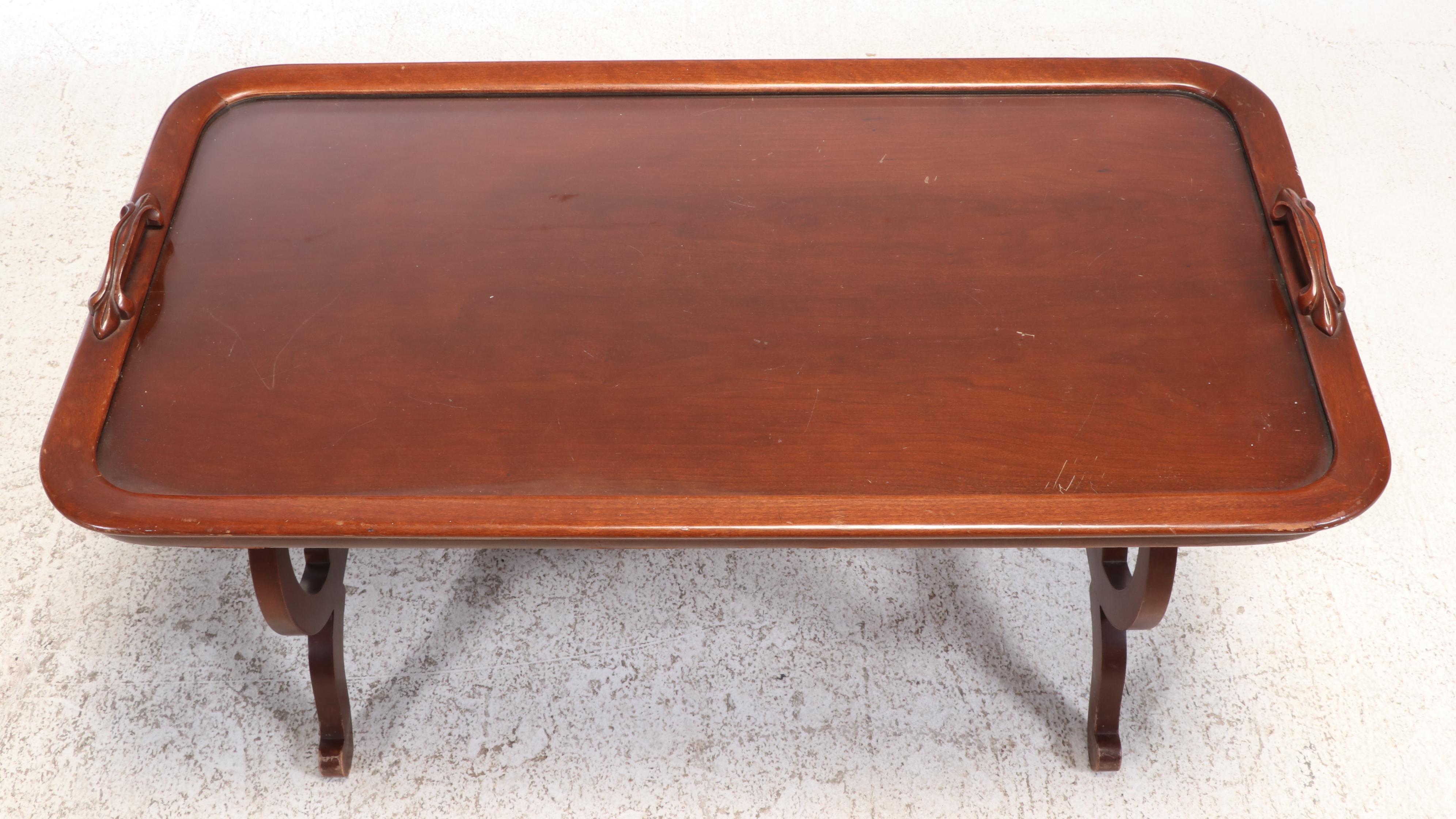 Hardwood and Glass Tray Top Coffee Table