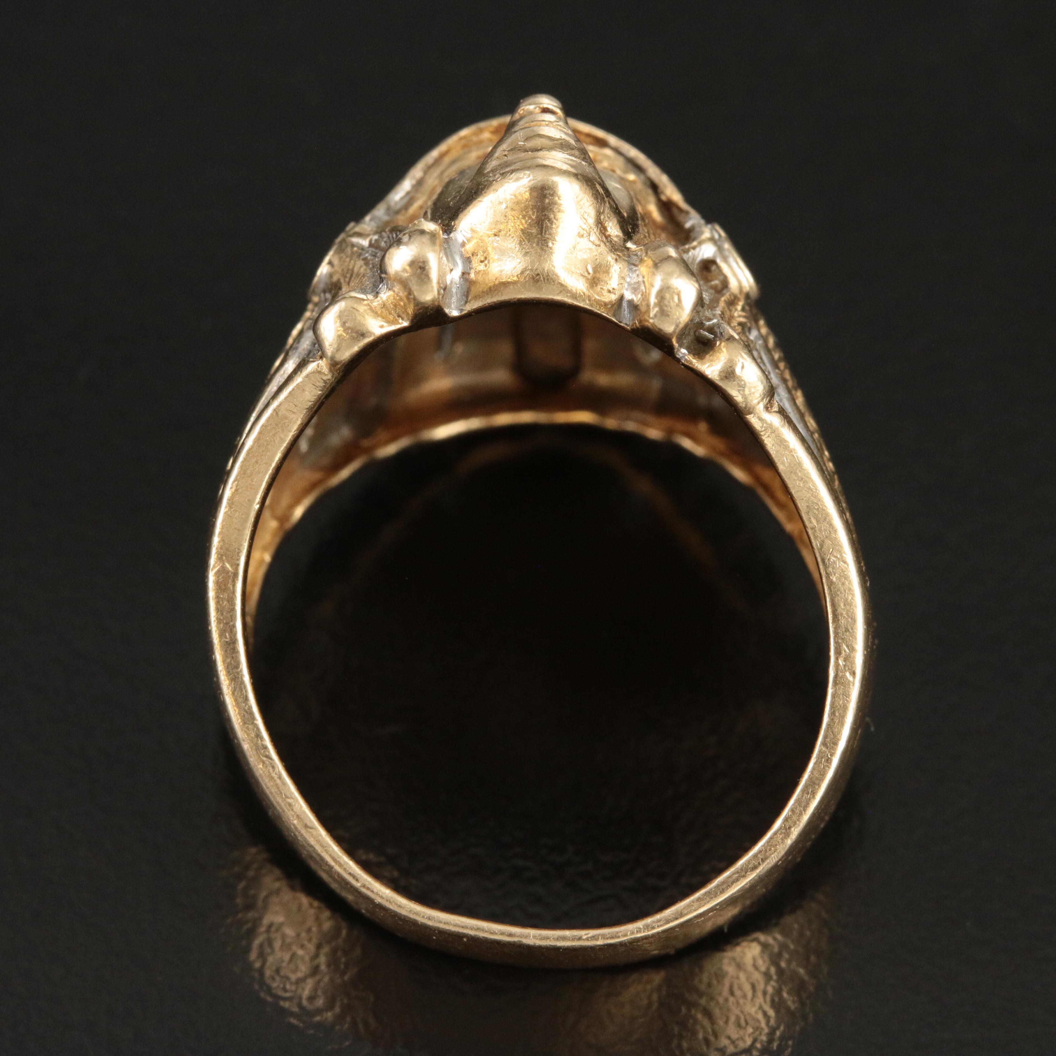 14K Indian Head Ring with Rose Gold Accents and Ruby Accents