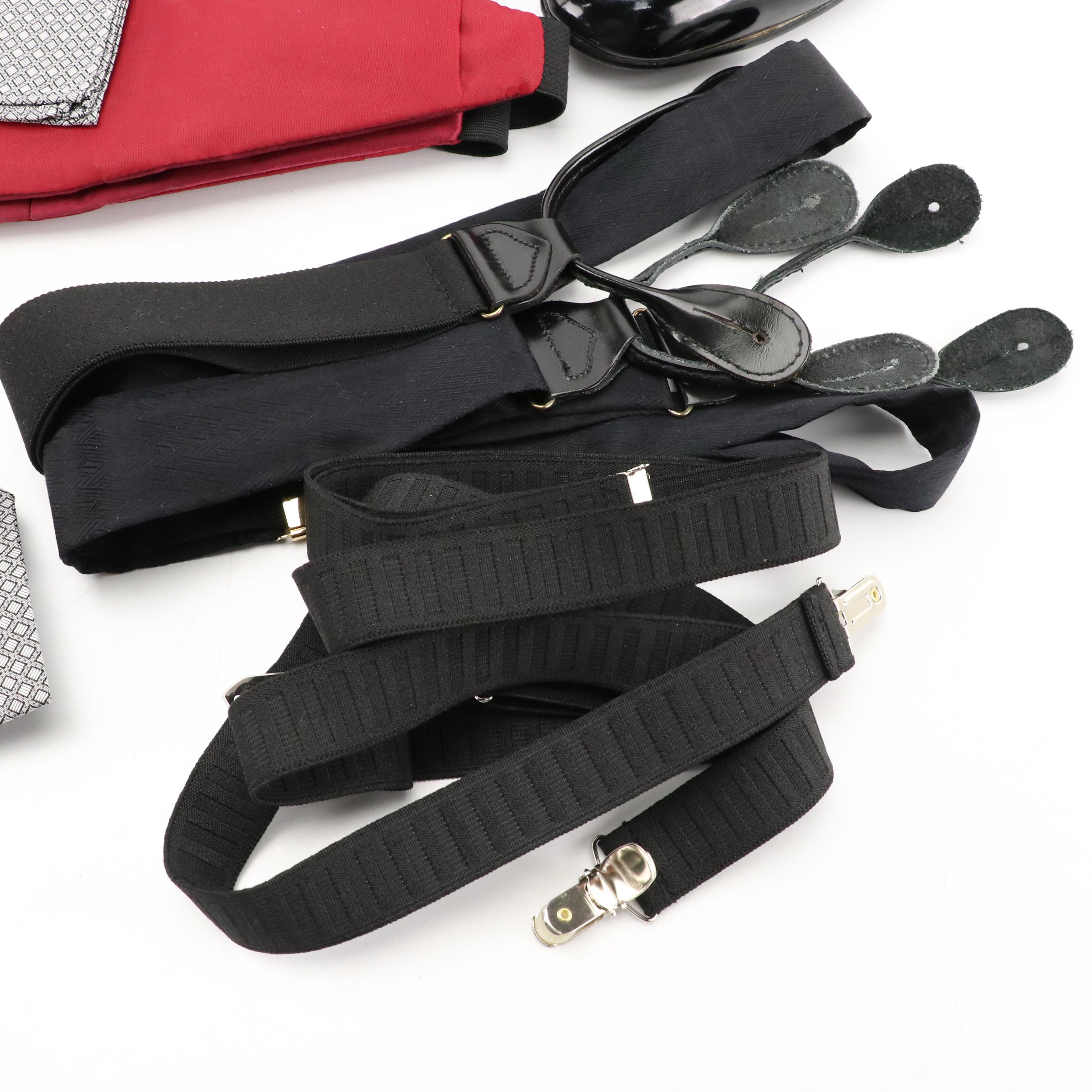 Men's Tuxedo Cummerbund, Bow Tie, Accessories, Patent Leather Dress Shoes, etc.