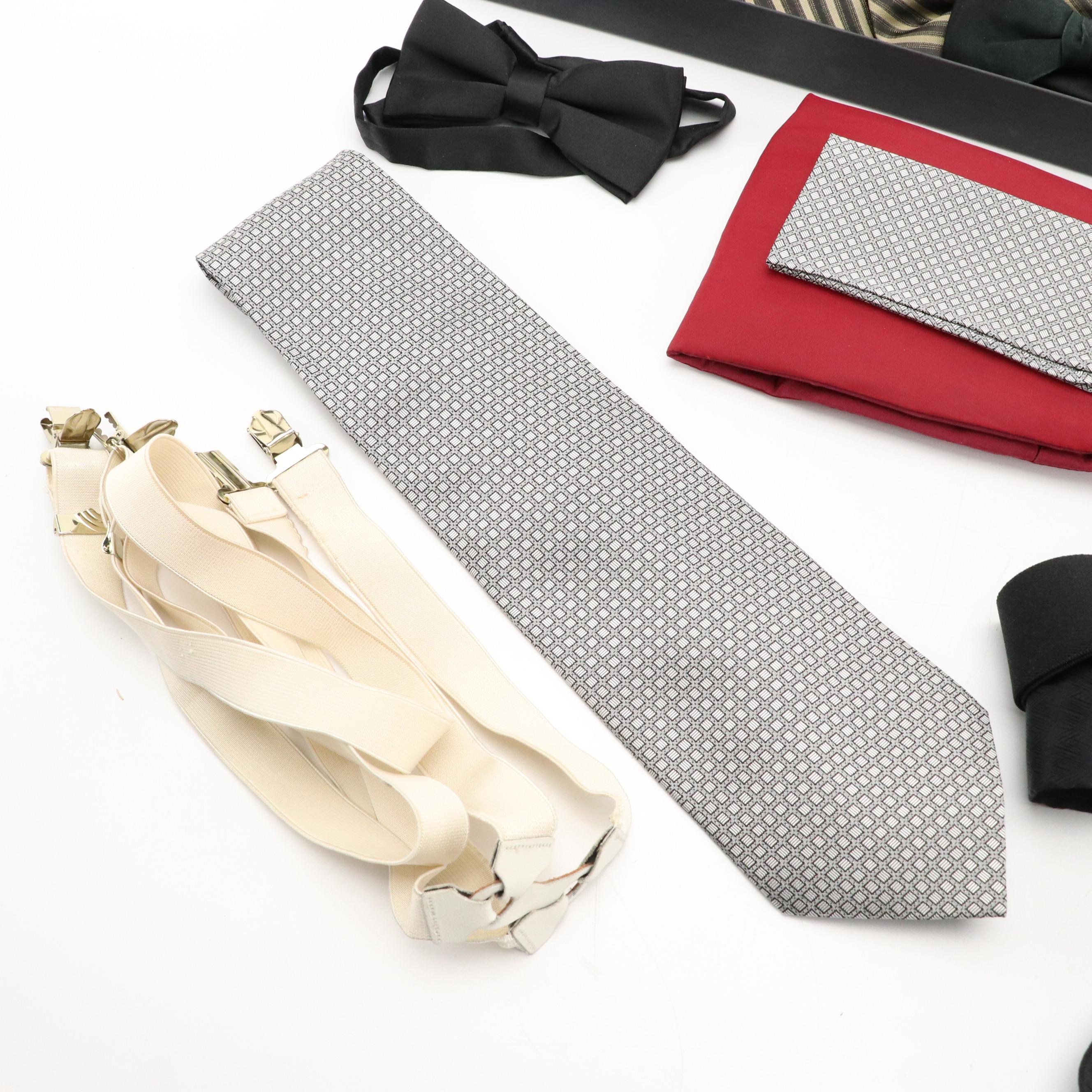 Men's Tuxedo Cummerbund, Bow Tie, Accessories, Patent Leather Dress Shoes, etc.