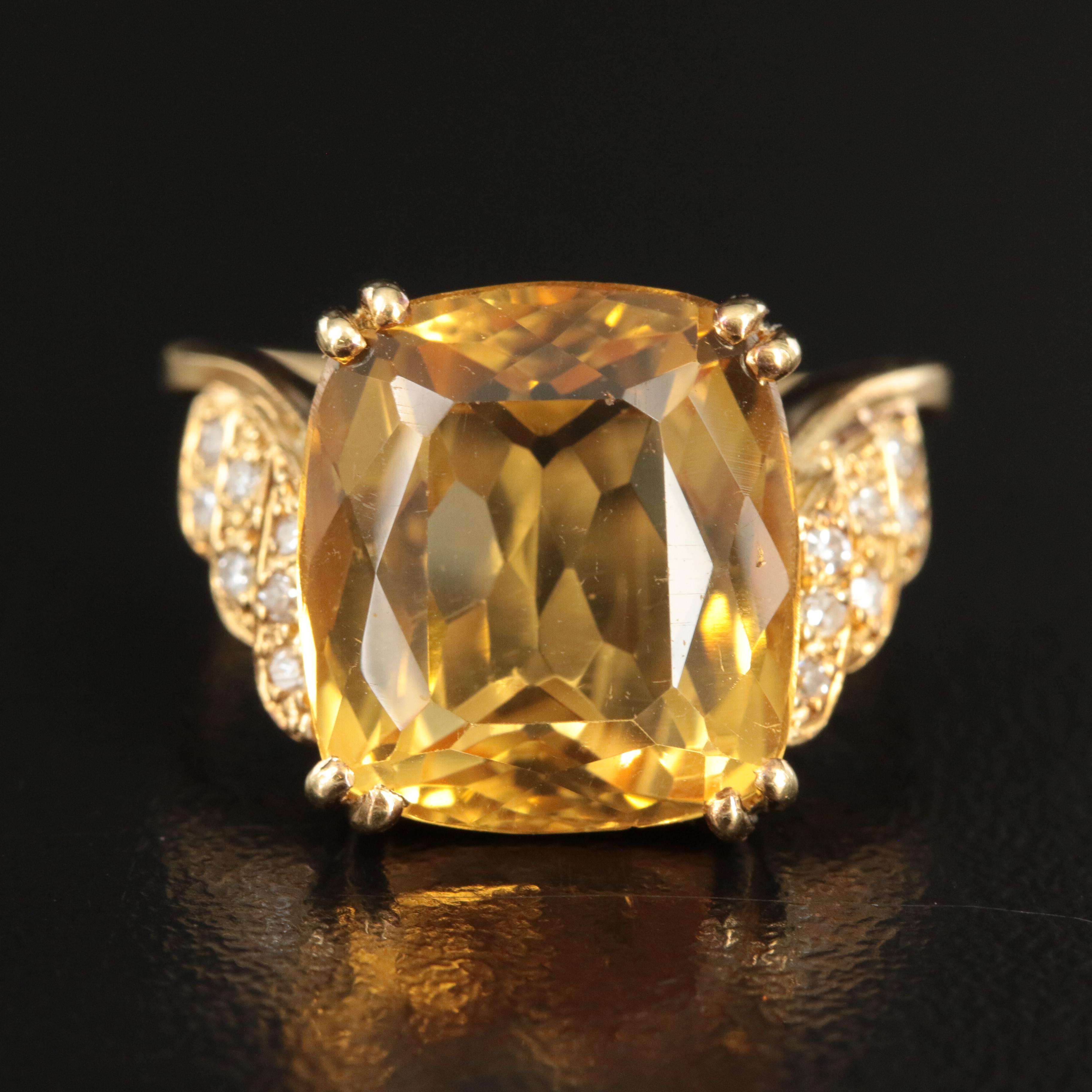 18K 7.32 CT Citrine and Diamond Ring