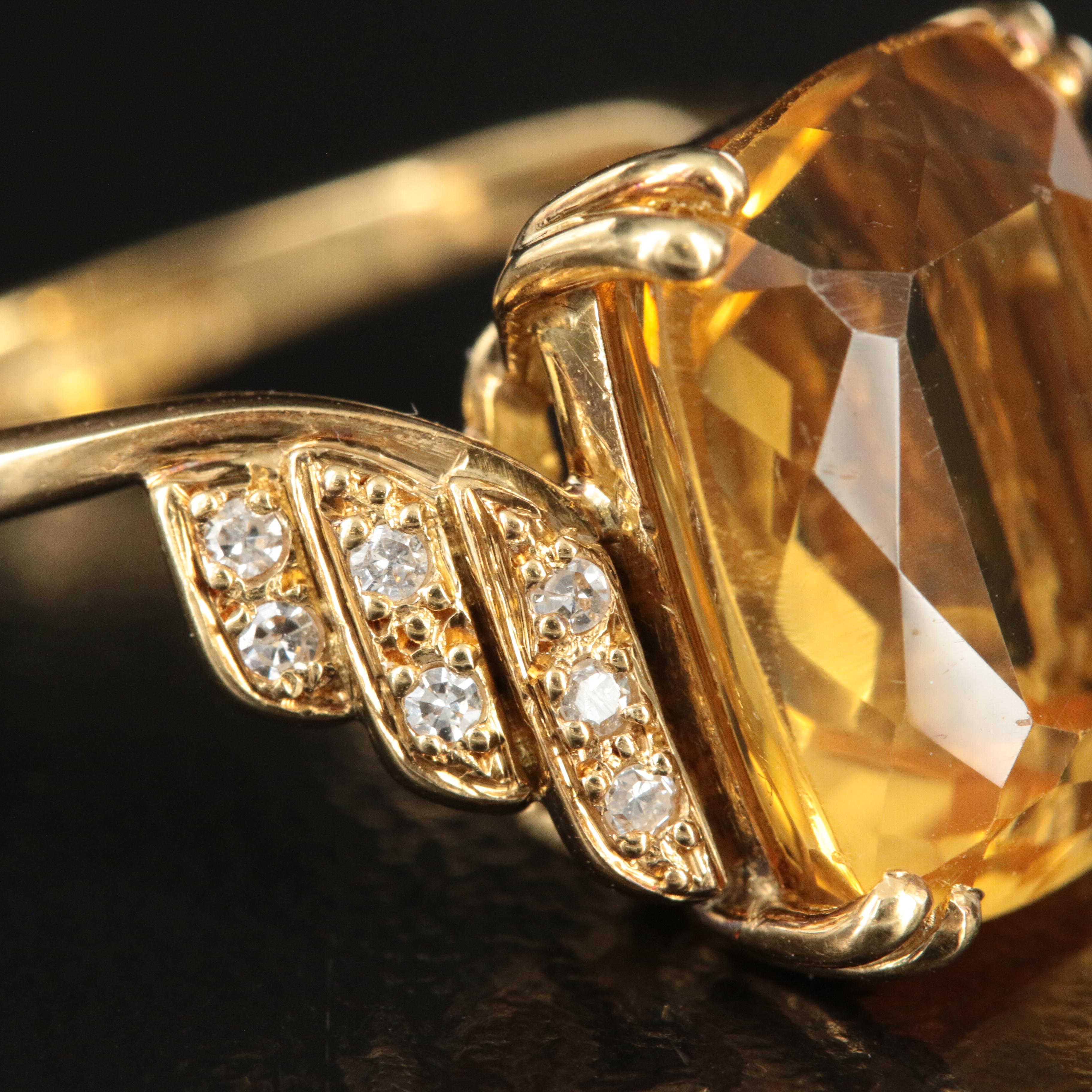 18K 7.32 CT Citrine and Diamond Ring