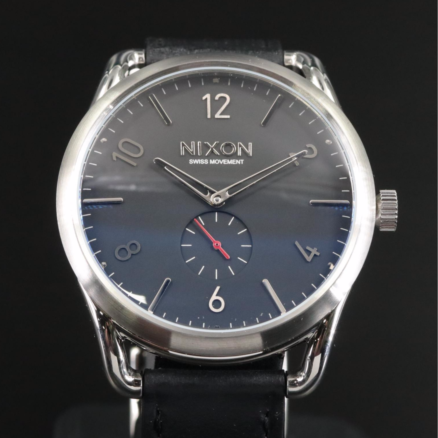 Nixon C45  Swiss Movement Quartz Watch with Black Leather Strap and Dial