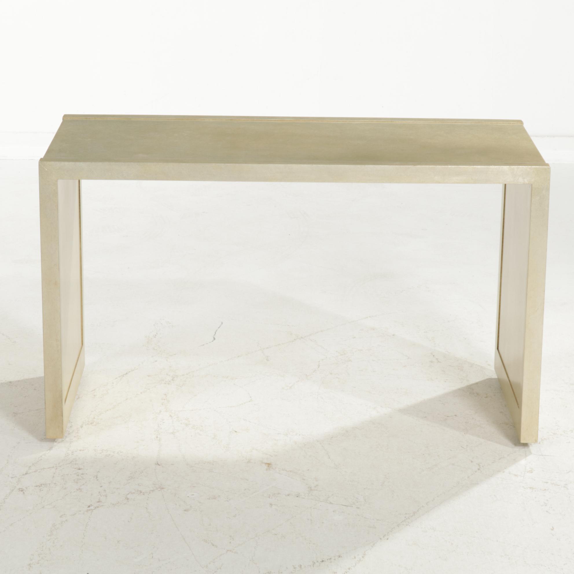 Modernist Style Gold-Leaf Finish Waterfall Console Table on Casters