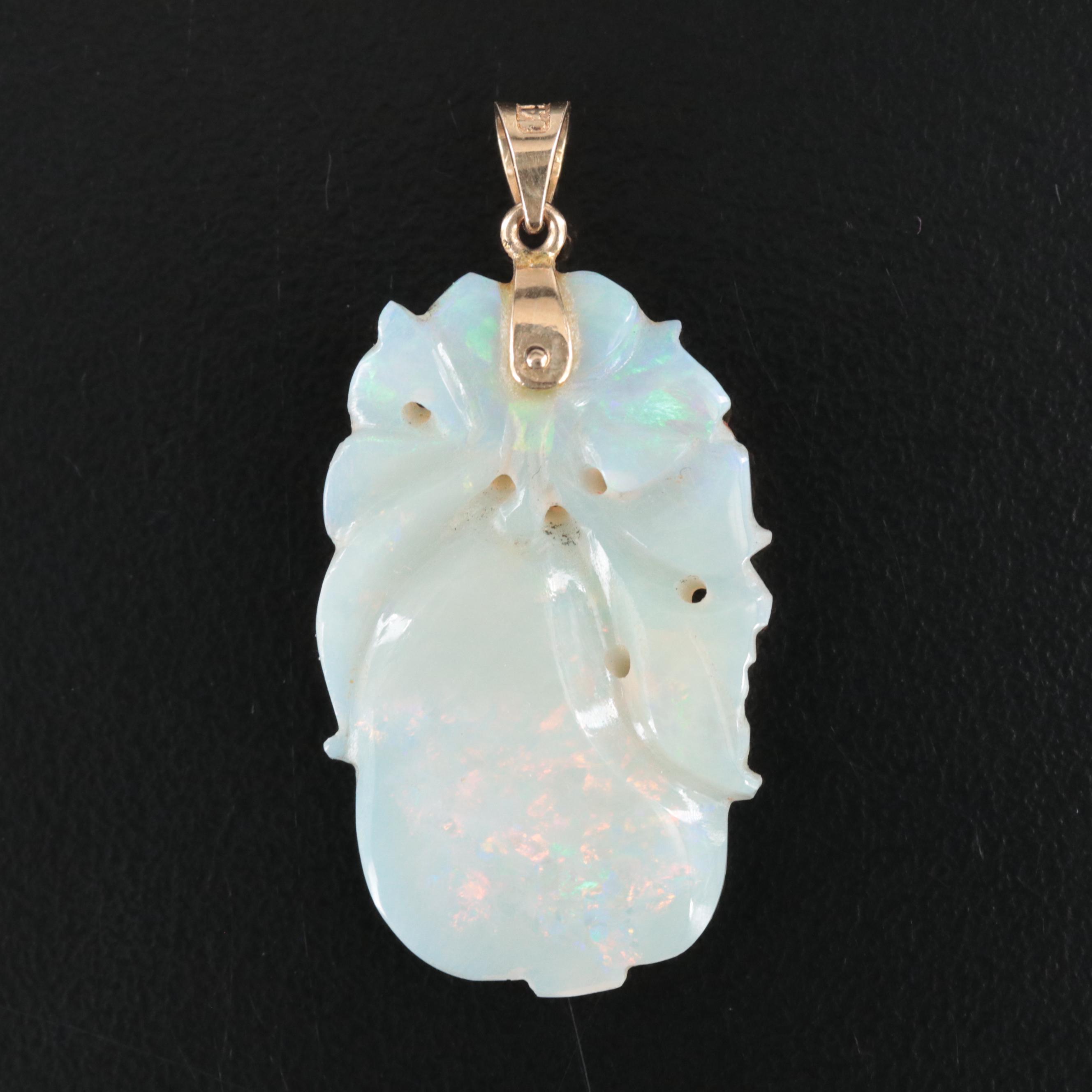 14K Carved Opal Pendant