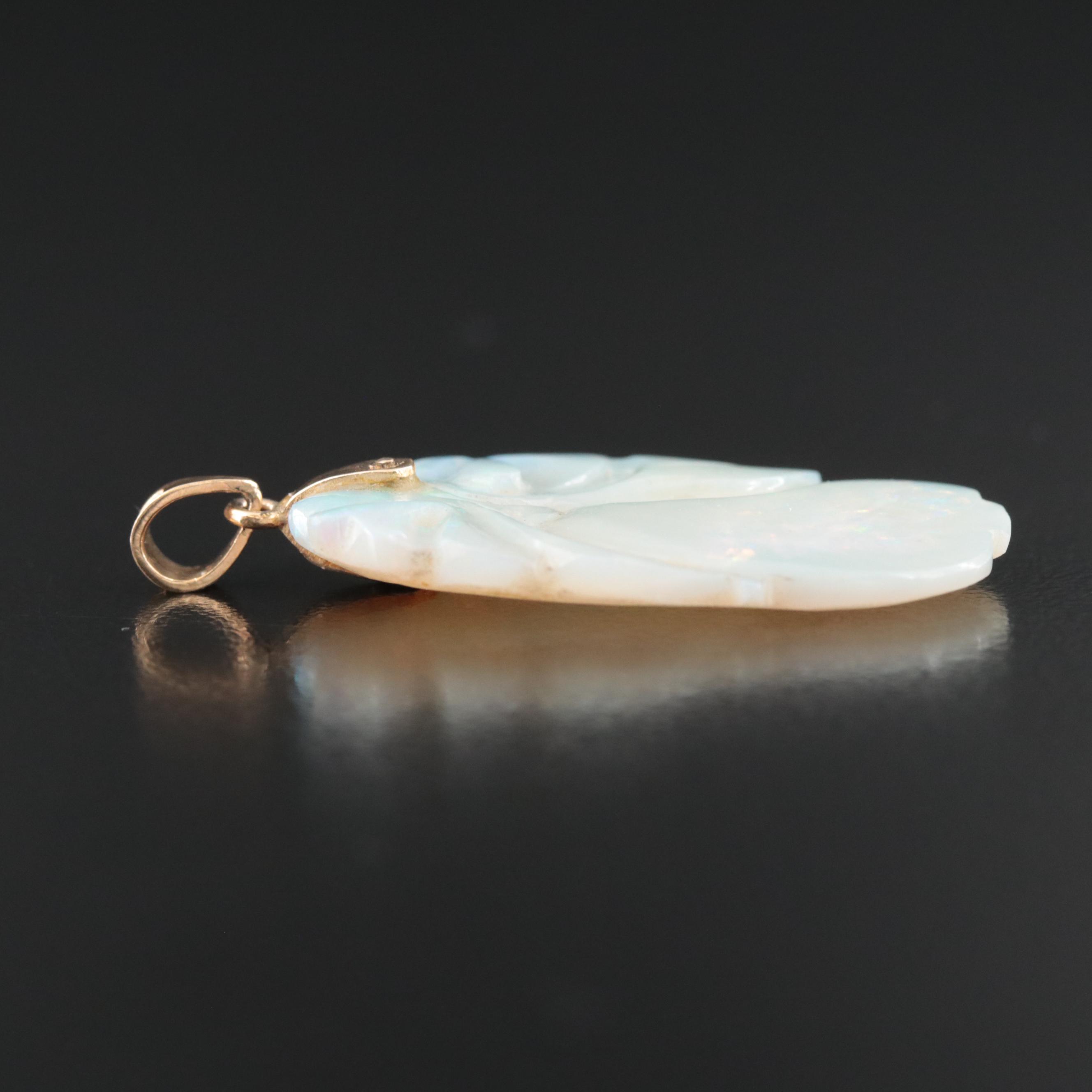 14K Carved Opal Pendant