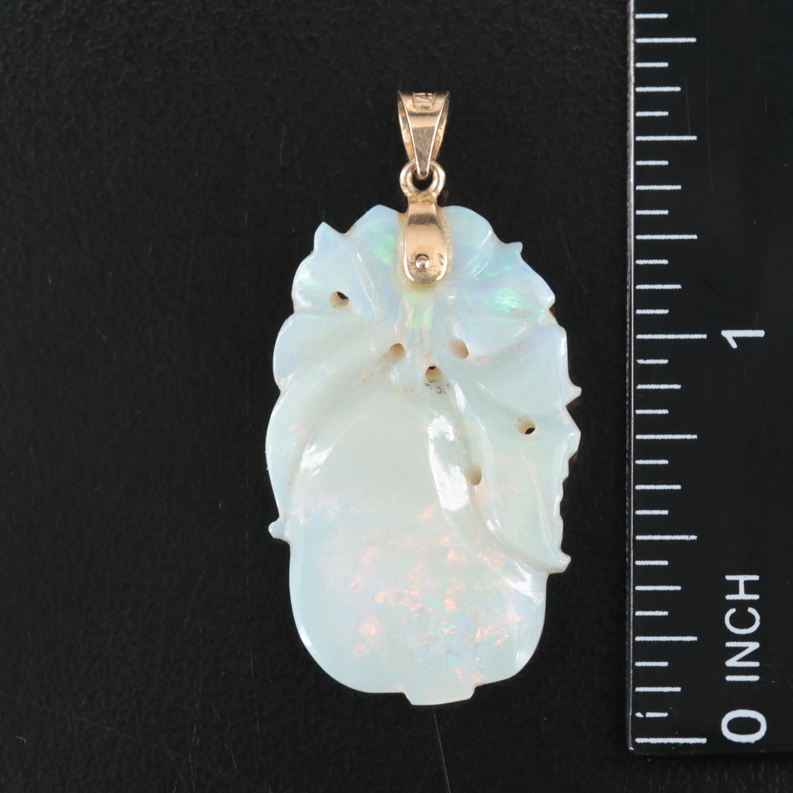 14K Carved Opal Pendant