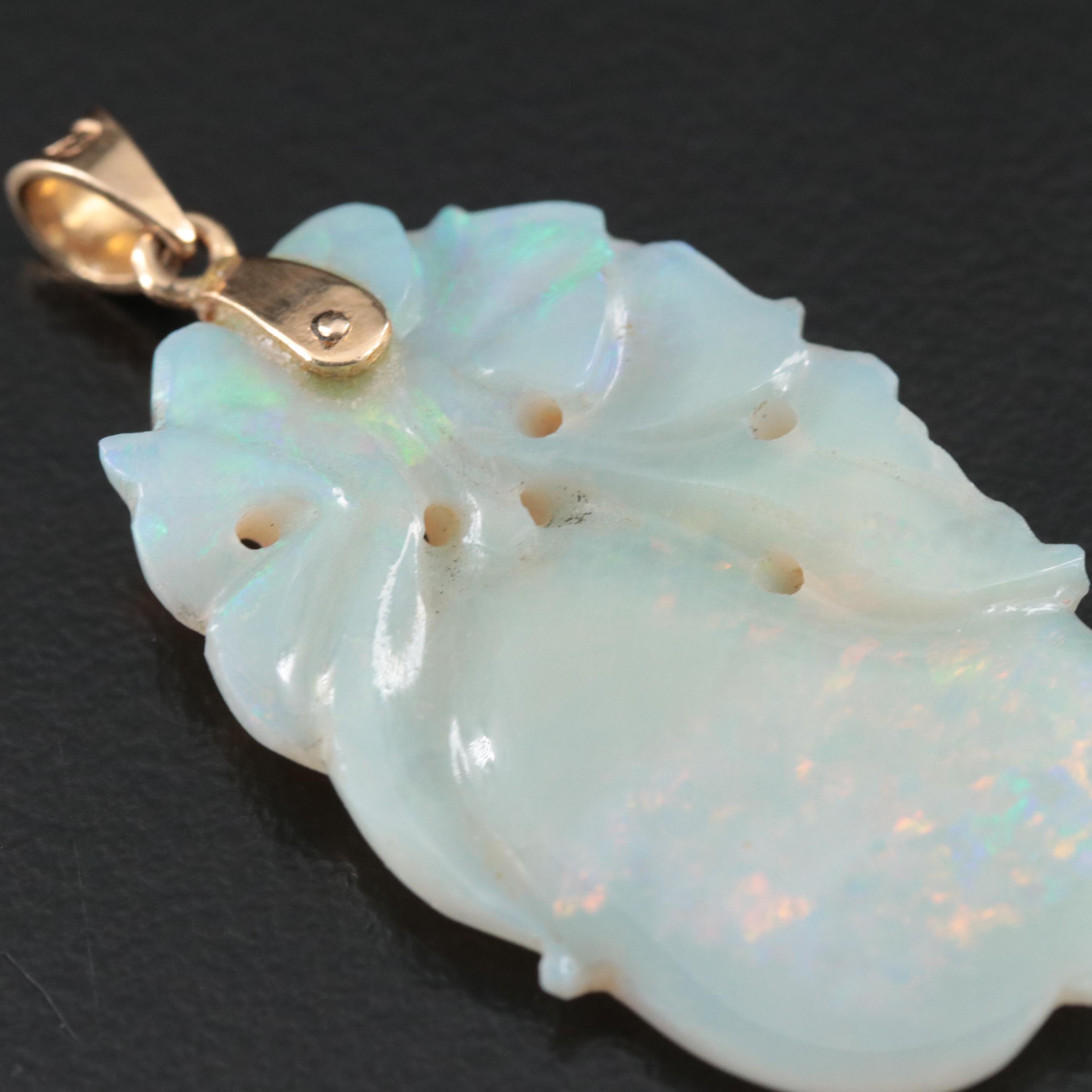 14K Carved Opal Pendant