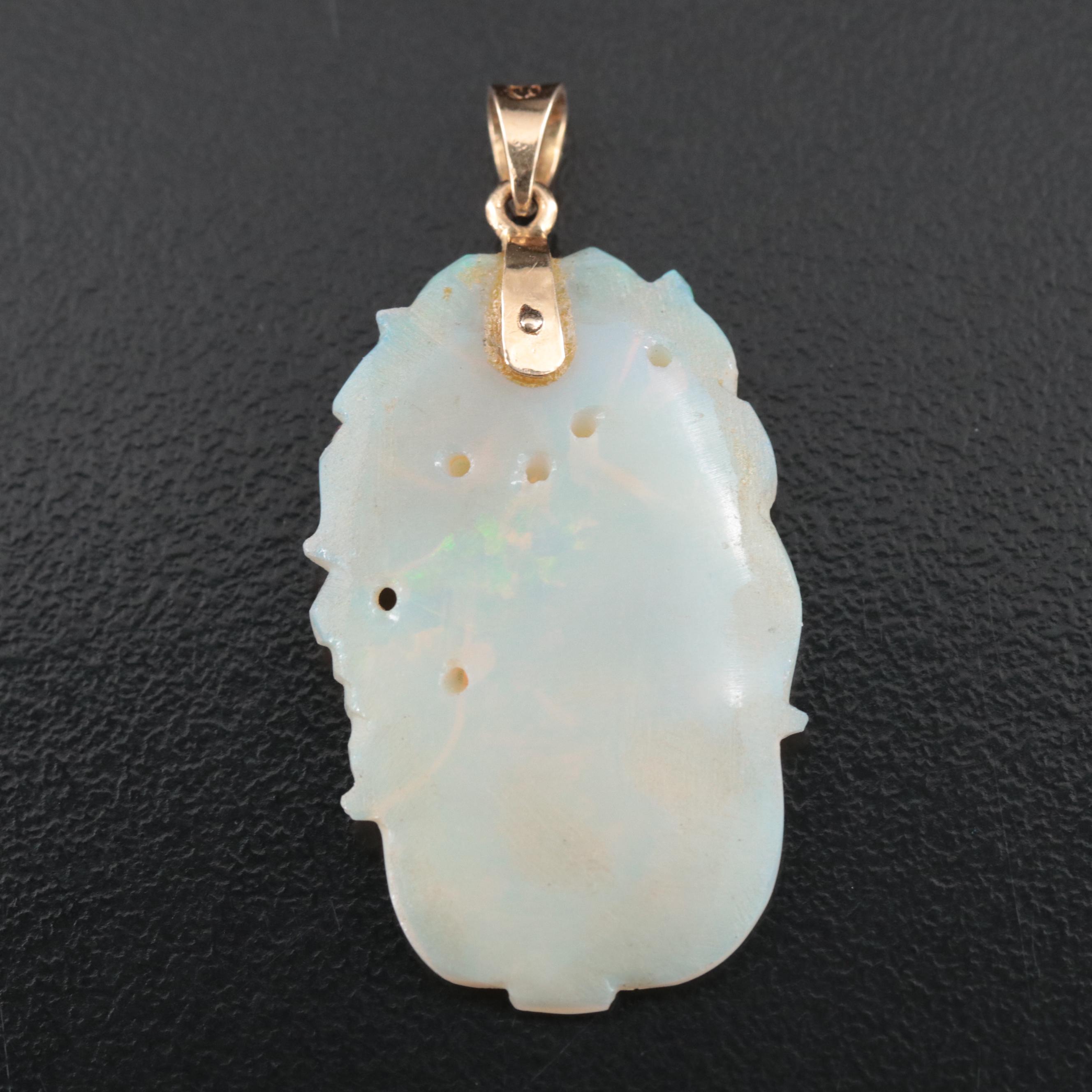 14K Carved Opal Pendant