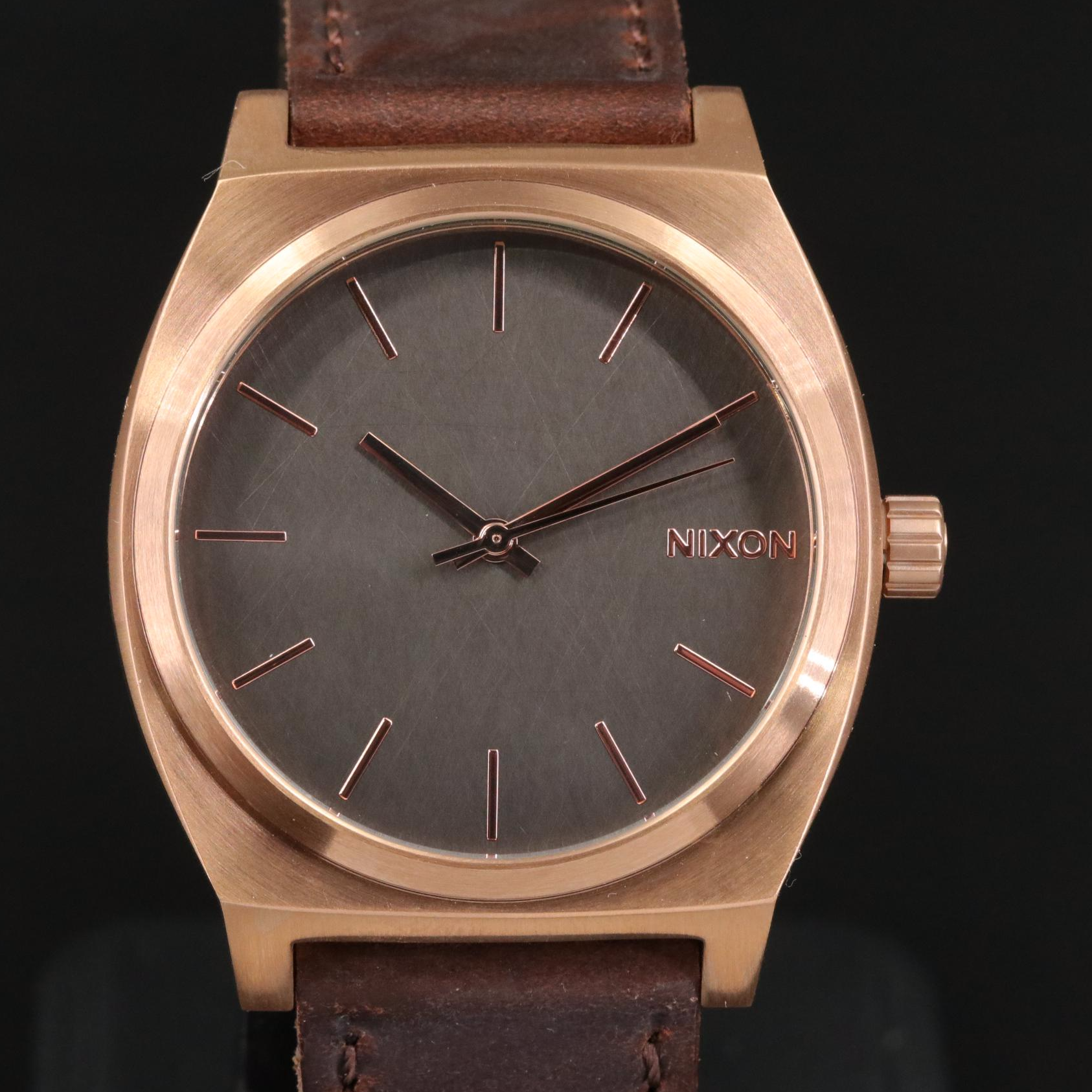 Nixon Rose Gold Tone Quartz Watch with Brown Leather Strap