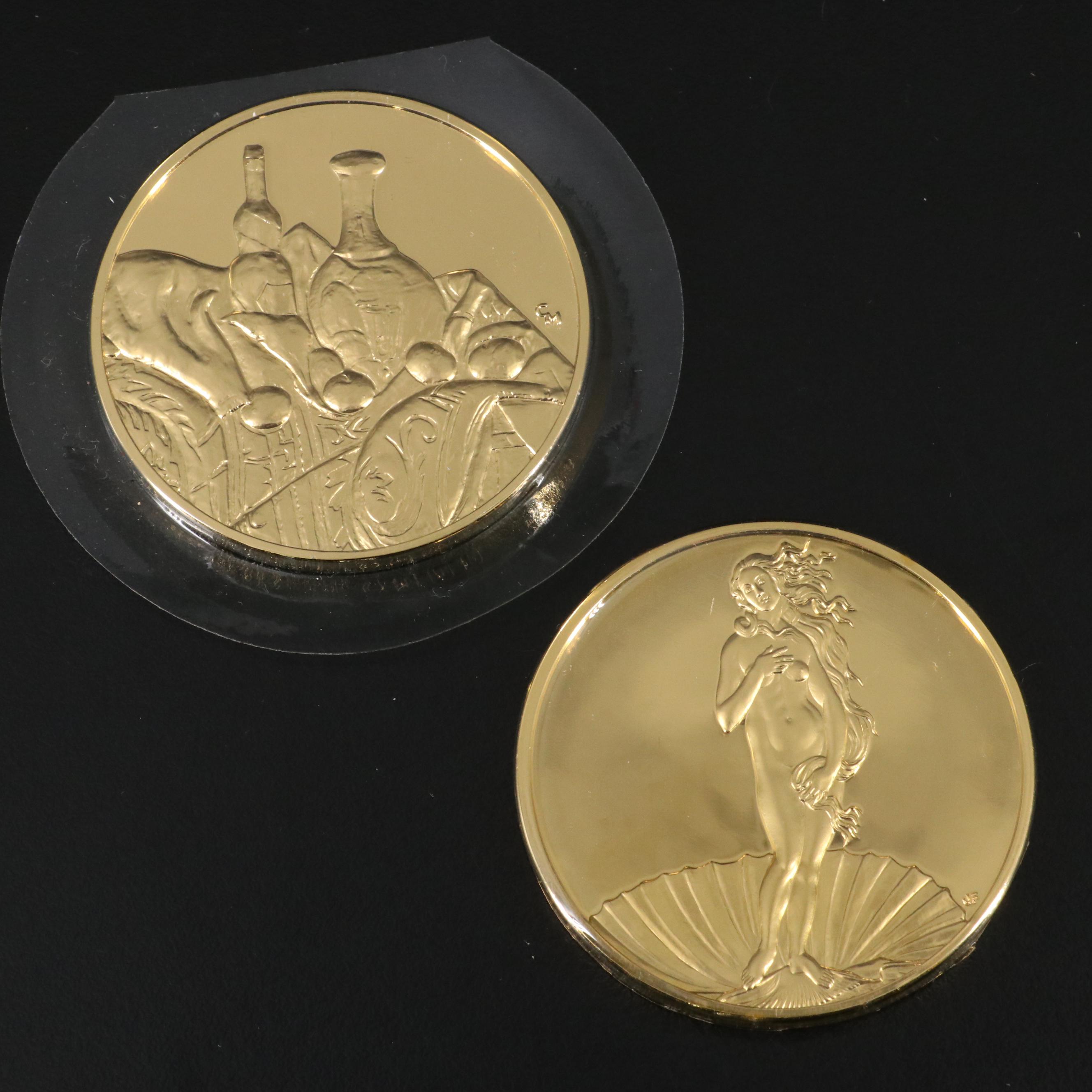 Large Wooden Coin Cabinet and Fourteen Sterling Silver Franklin Mint Medals