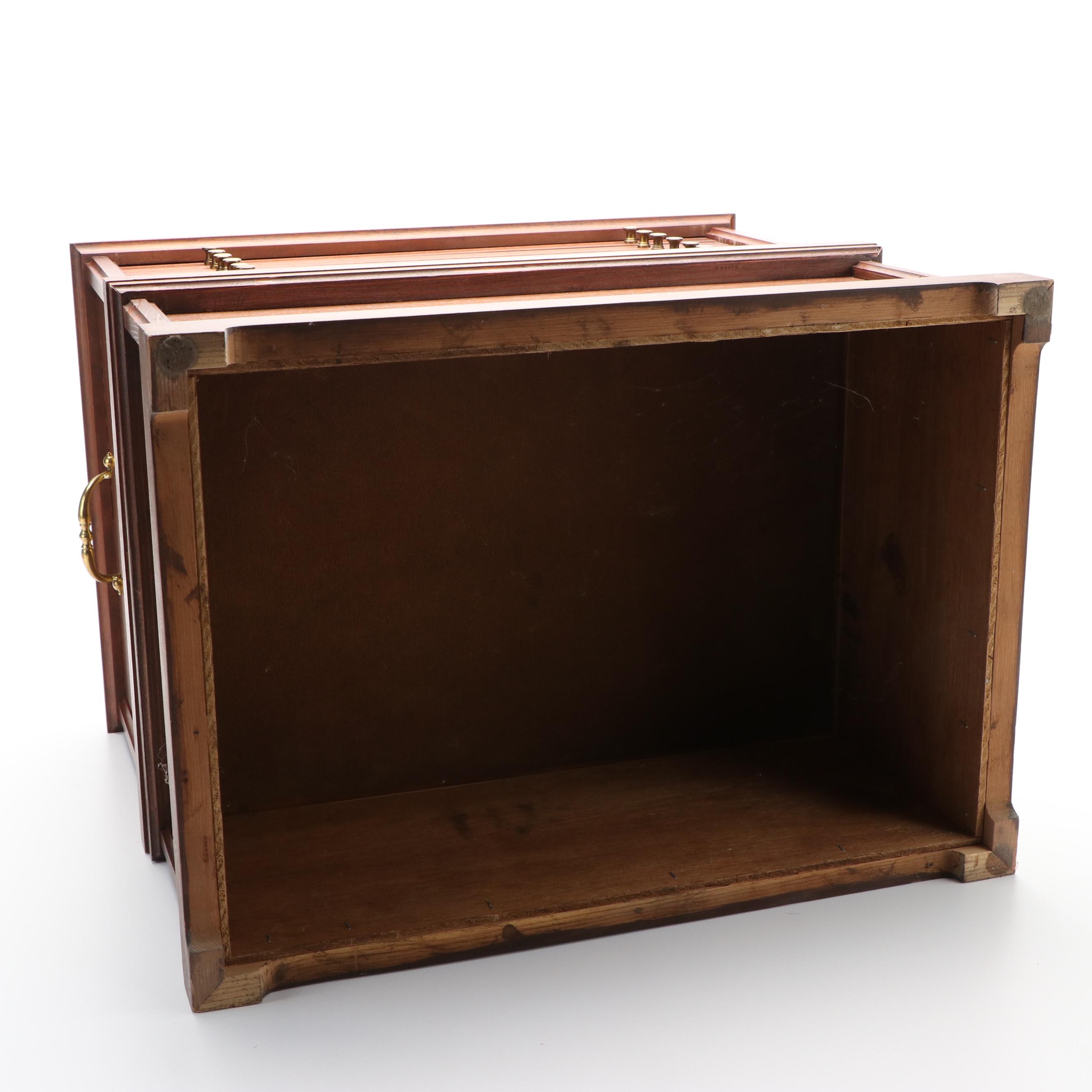 Large Wooden Coin Cabinet and Fourteen Sterling Silver Franklin Mint Medals